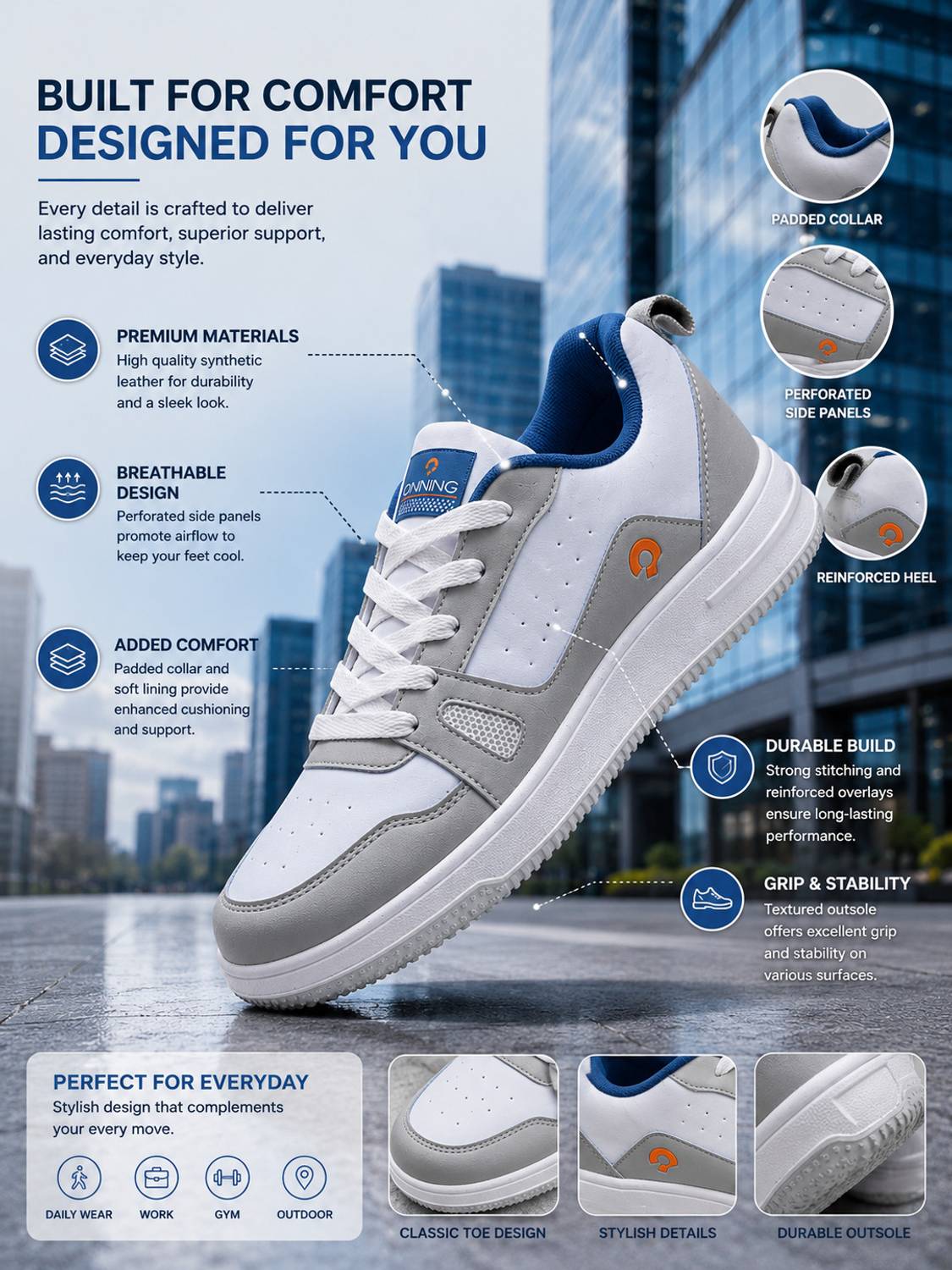 ONNING TRV Urban Court Men's Casual Sneakers - Image 4