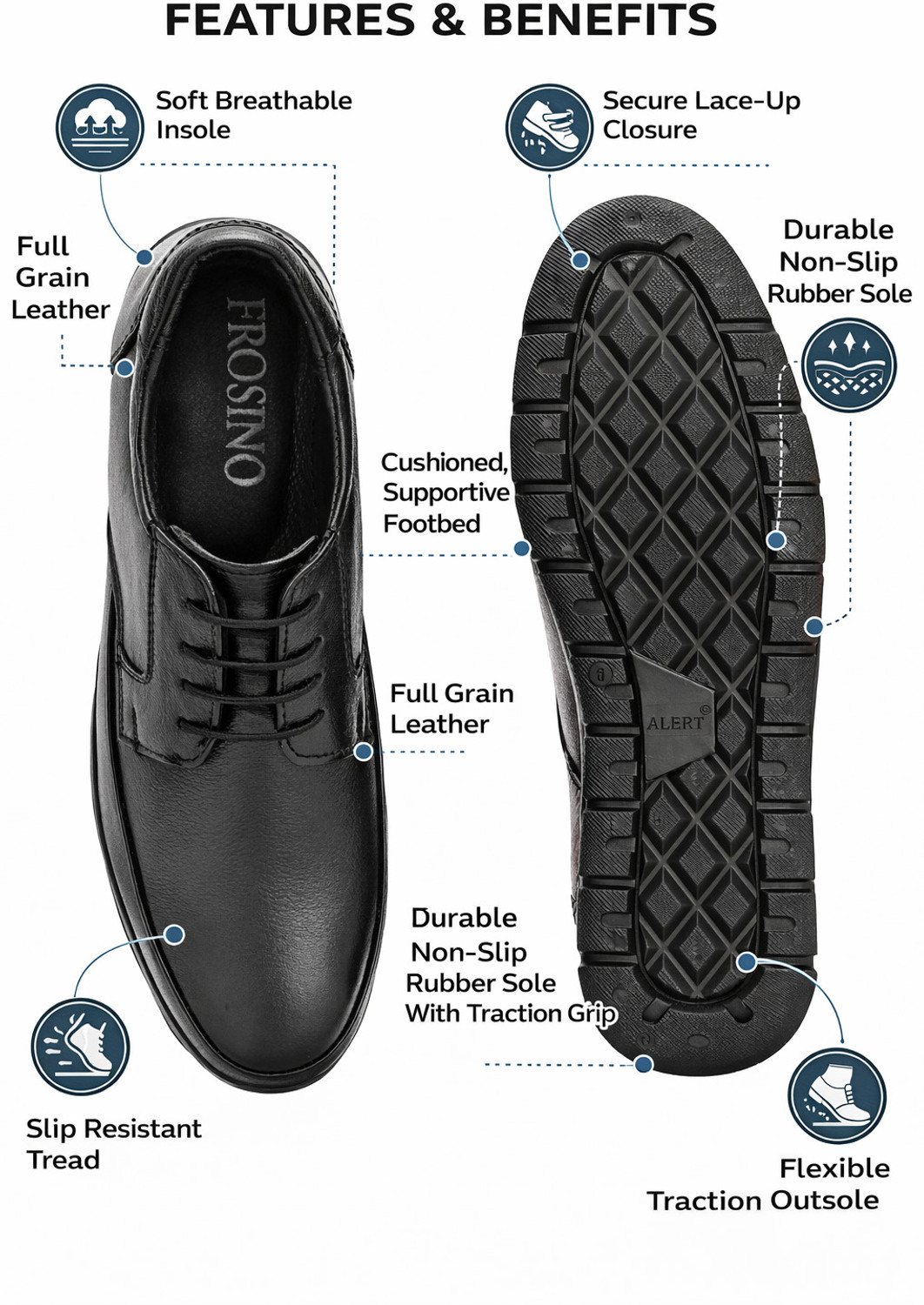Image of FROSINO Men's Textured Derby Lace-Up Leather Formal Shoes Derby For Men