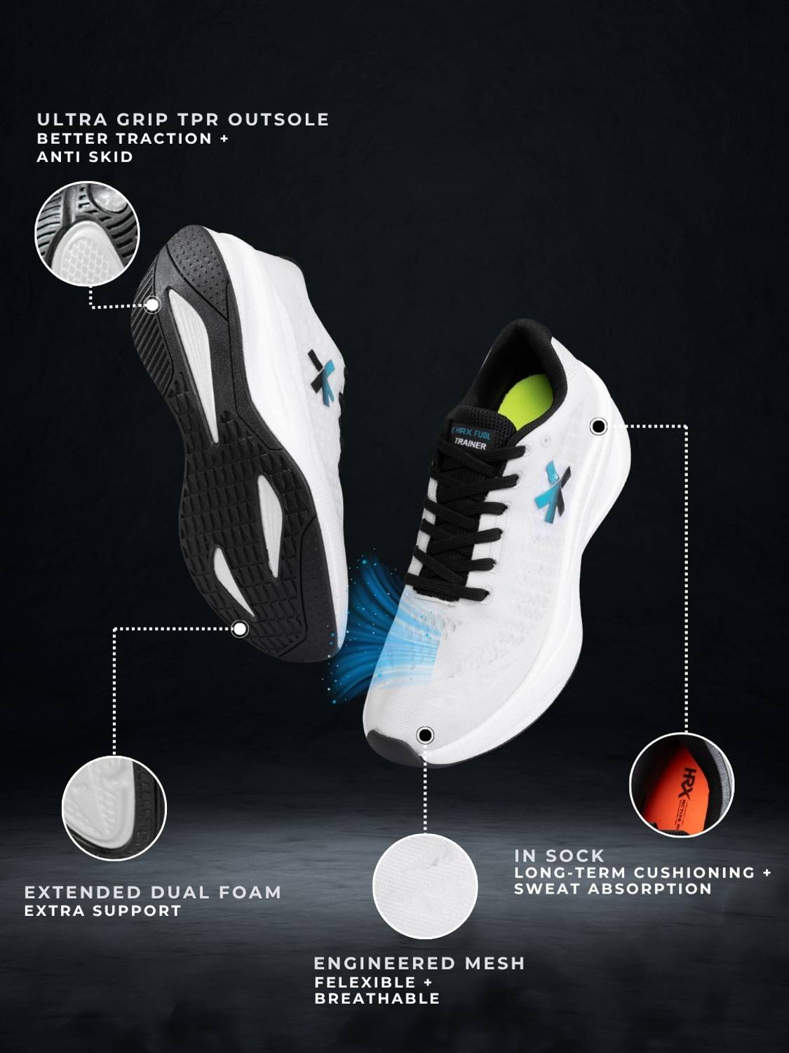 HRX by Hrithik Roshan Men's White Running Shoes - Image 2