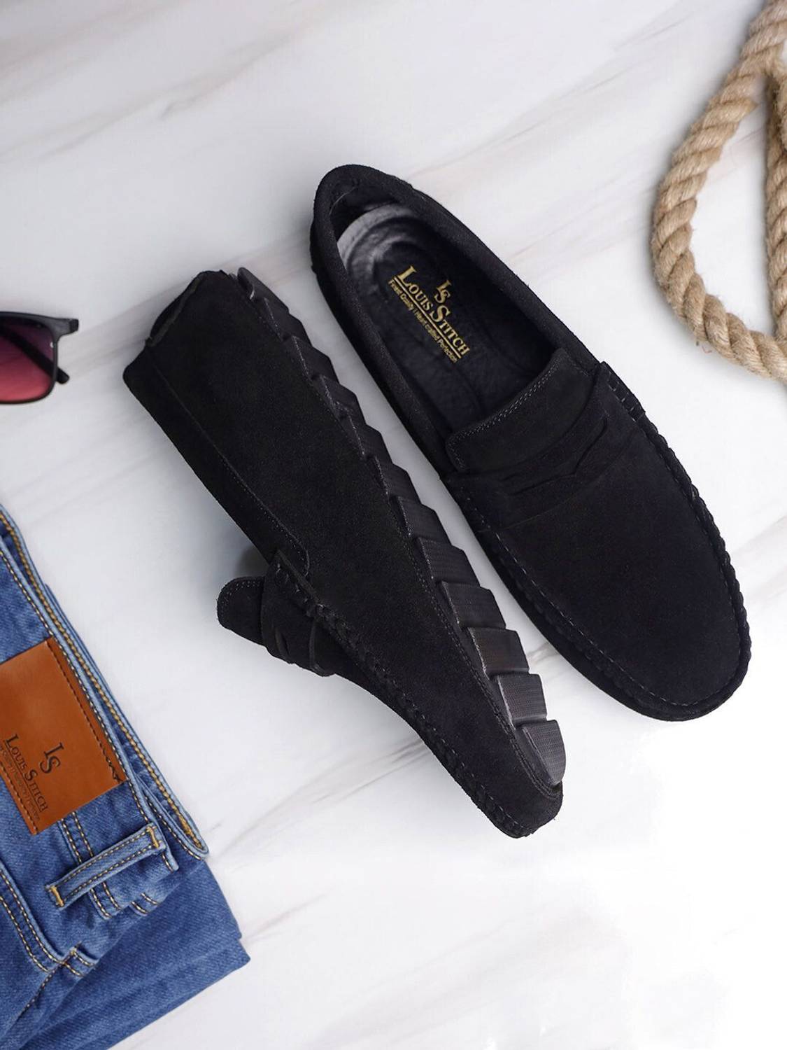 Louis Stitch Black Suede Leather Loafers UK 9 - Image 2