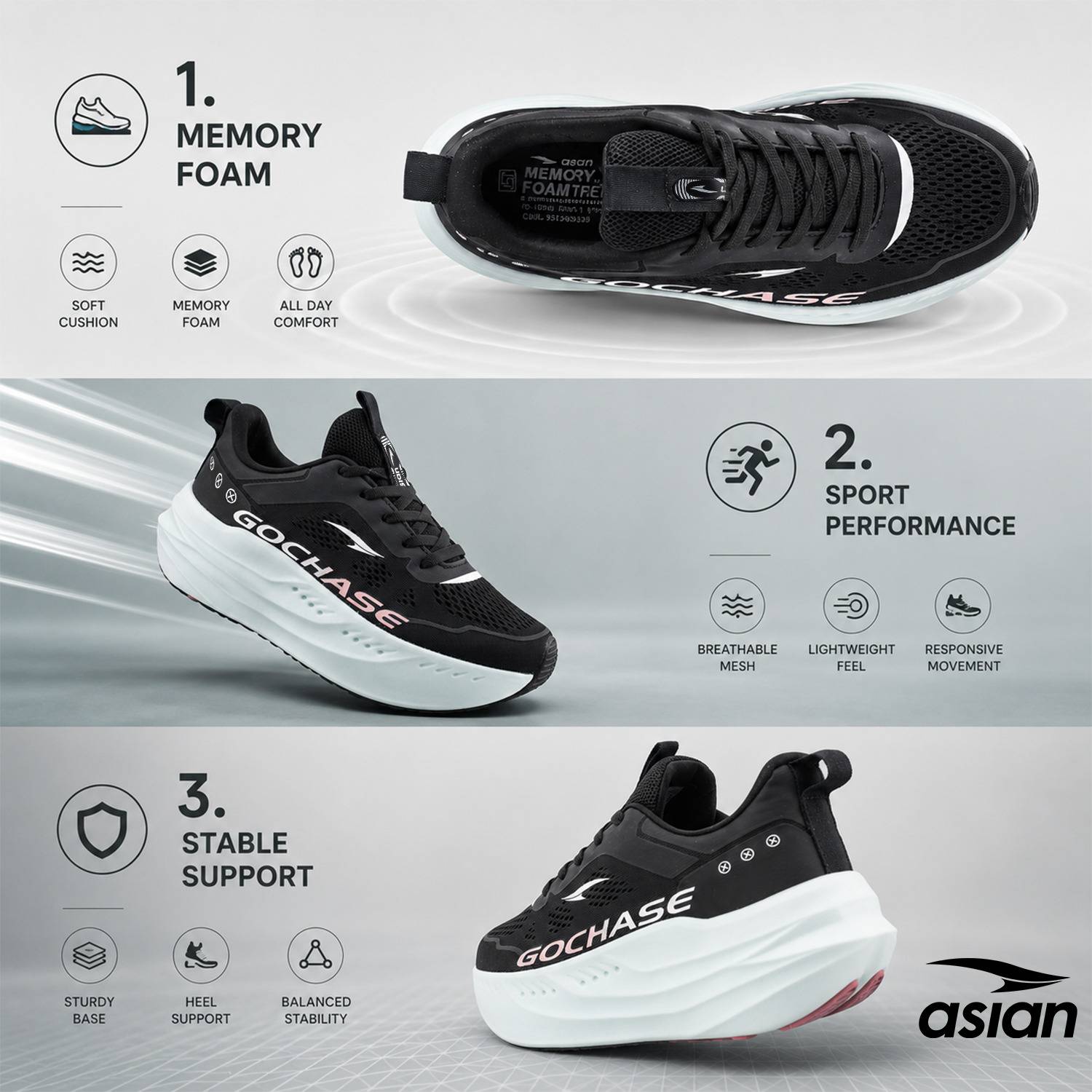 asian Aerofoam-01 Men's Running Shoes - Image 5