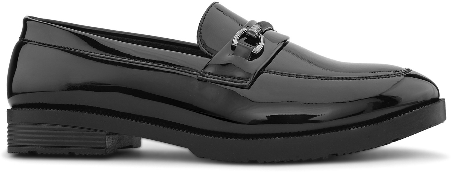 Image of HERE&NOW Men black solid leatherette petant formal office wear wedding slip on moccasins Slip On For Men
