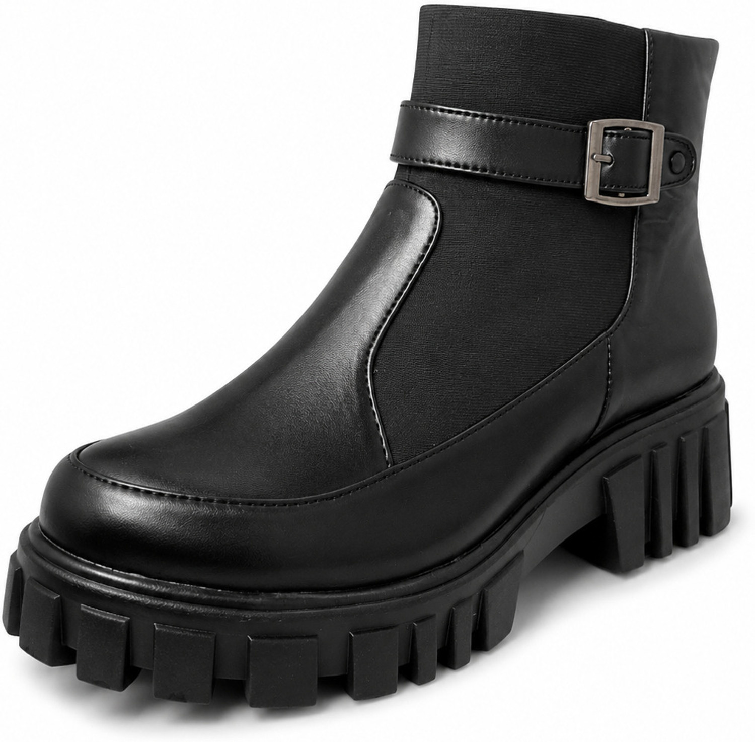 Image of Franino Paris Women's Black Chunky Platform Ankle Boots with Buckle Boots For Women