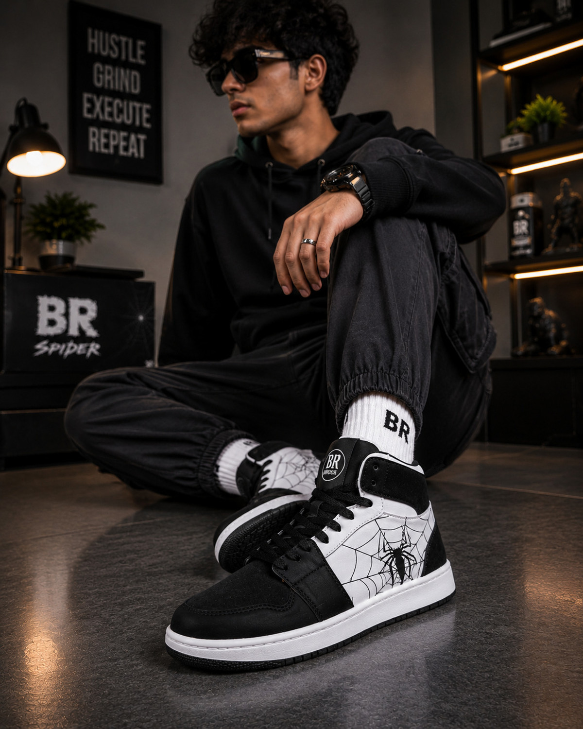 Image of BROOMI High Top Sneakers Spider Design | Red Black Casual Shoes for Men | Streetwear Sneakers For Men