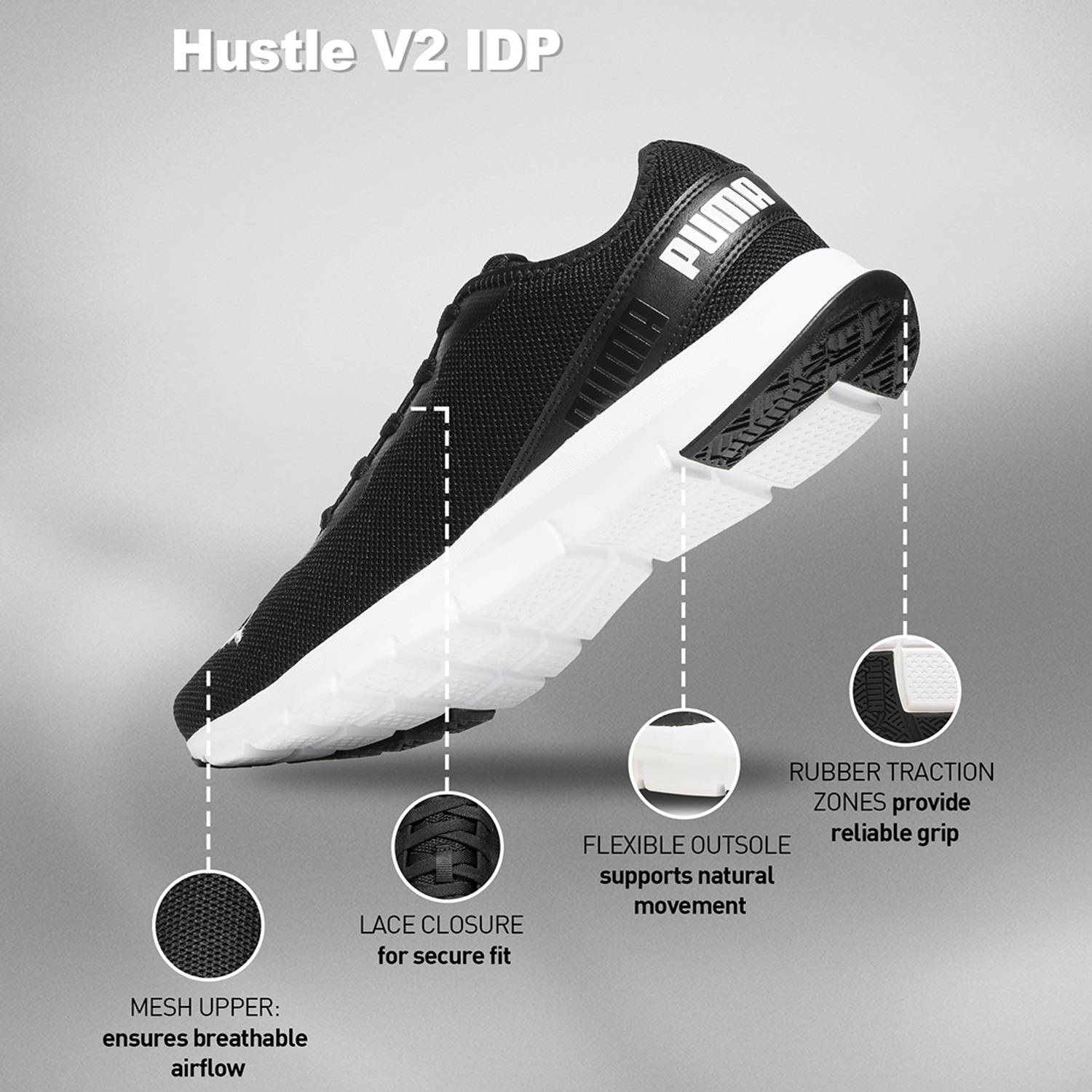 PUMA Hustle V2 Black Sneakers For Men - Image 3