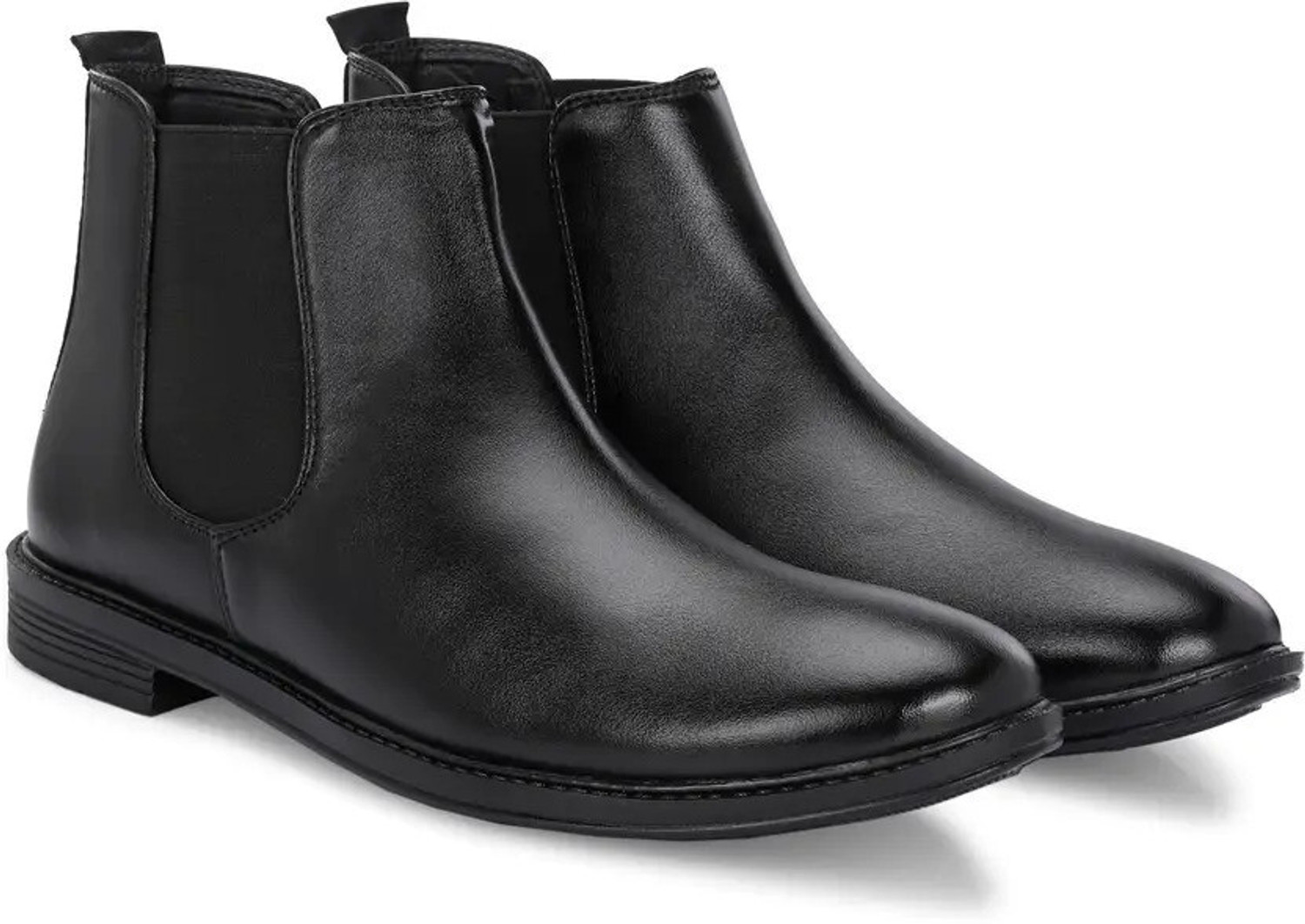 Image of Knoos Synthetic Leather Lightweight Comfortable Trendy Walking Outdoor Slip On Chelsea Boots For Men (Black, 9)