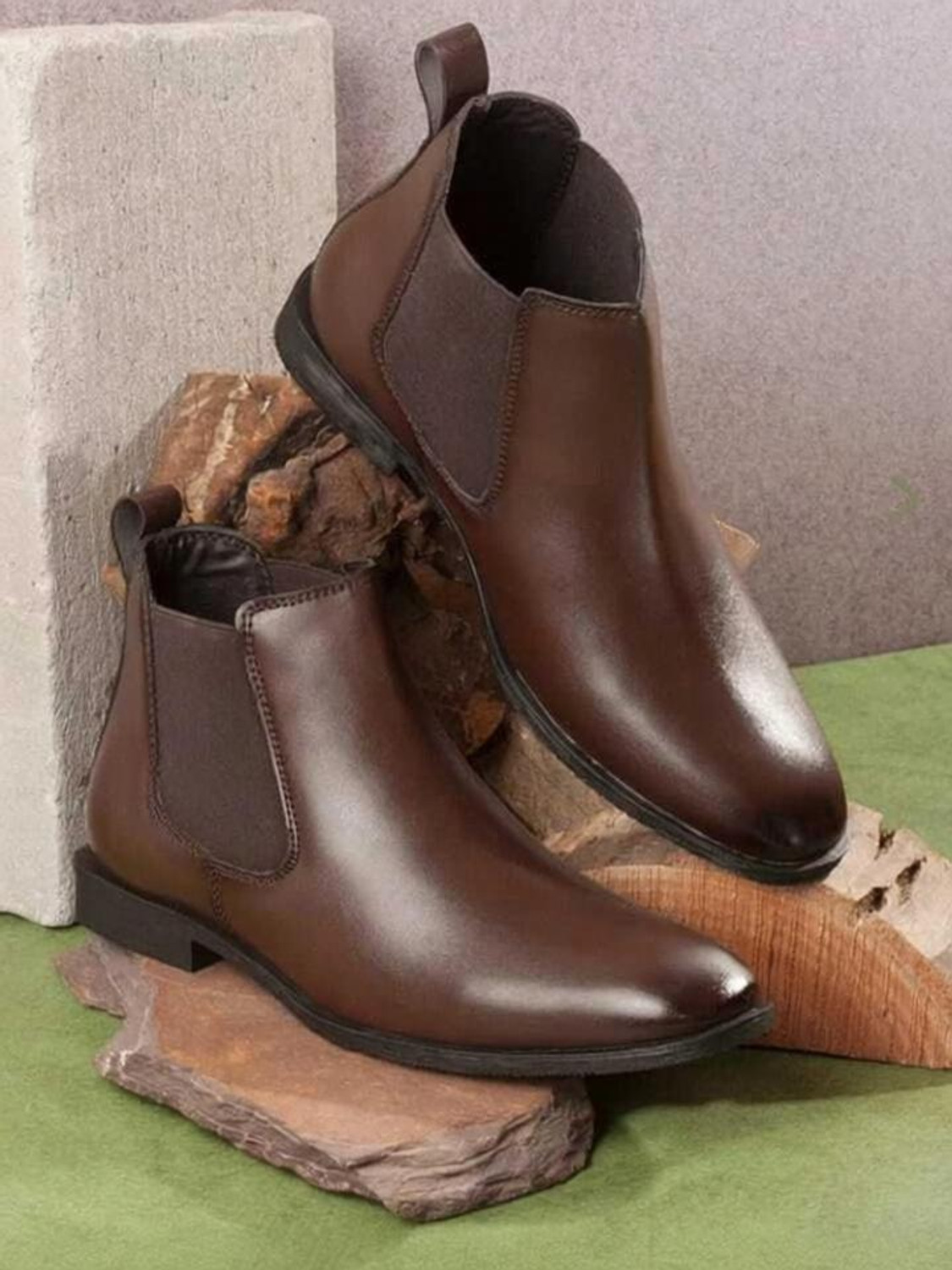 Image of LOOMOR Men Casual Comfortable Chelsea Slip-On Outdoor Synthetic Leather Boots For Men Boots For Men