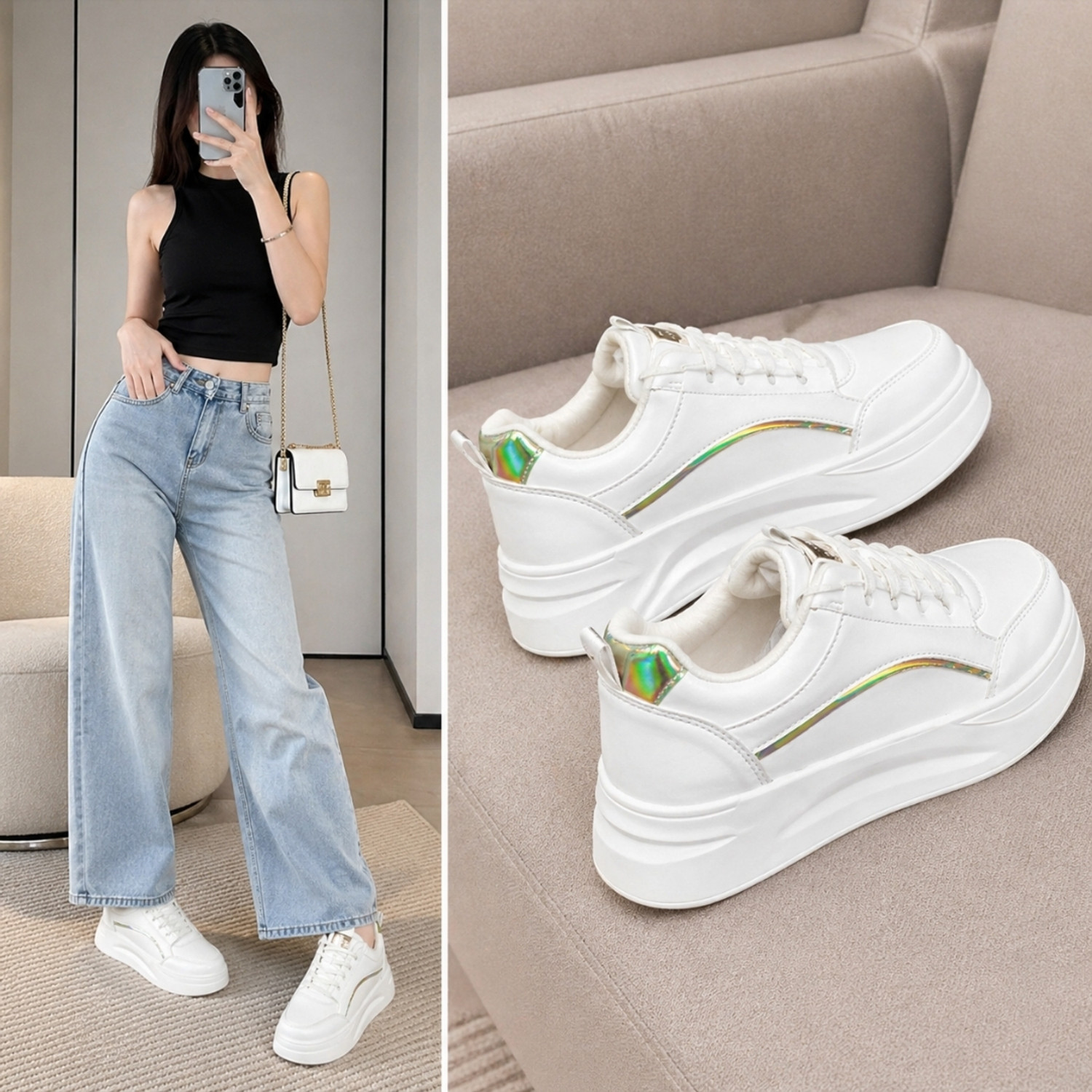 Image of UJARAY TOE Women White Sneakers | Casual Shoes | Lightweight Fashion Sneakers for girls Sneakers For Women