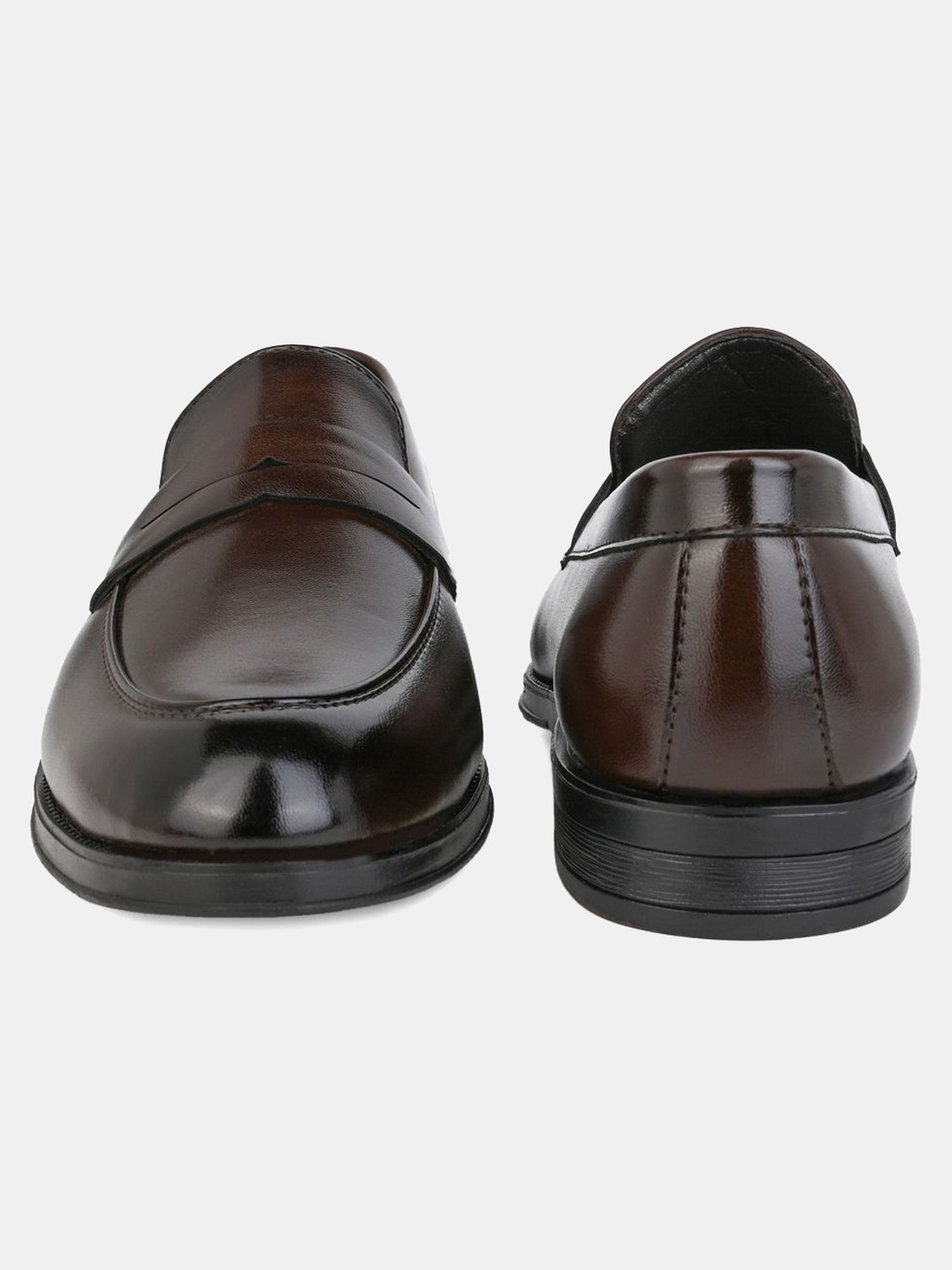 Image of House of Pataudi Men Brown Solid Formal Shoes Slip On For Men
