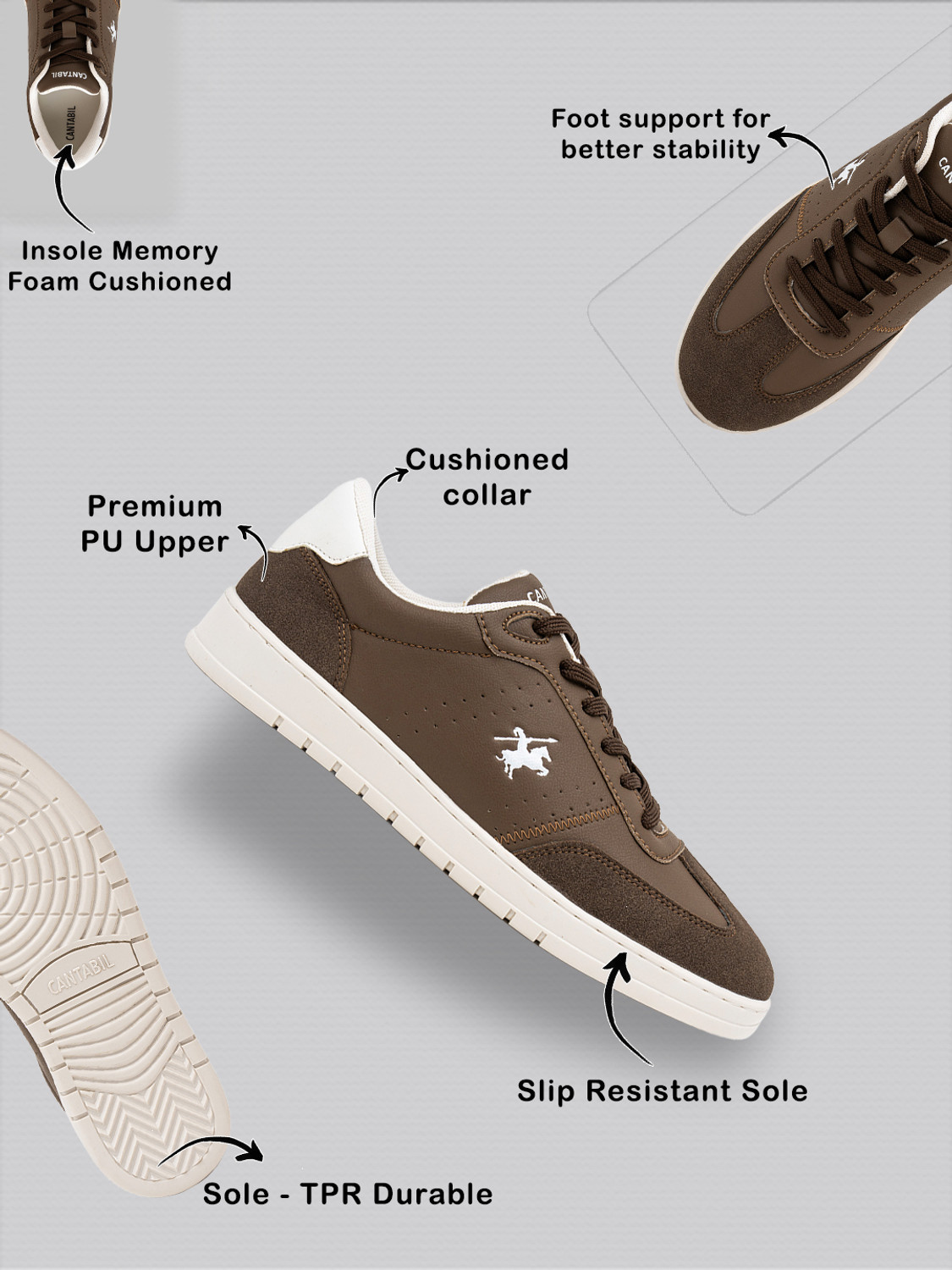 Image of CANTABIL Men's Brown Colourblock Casual Sneakers Sneakers For Men