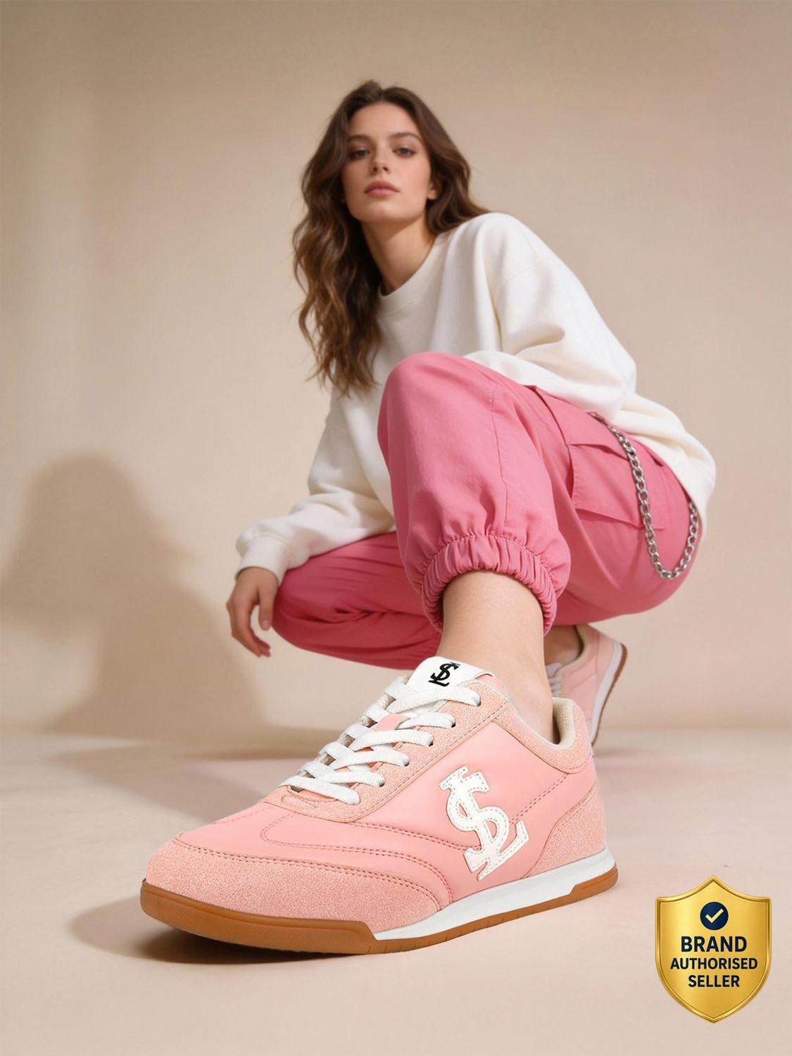 Image of LOUIS STITCH Blossom Pink Casual Sneakers, Women's Lightweight Lace-Up Shoes, LSD-SNK-NBL Sneakers For Women