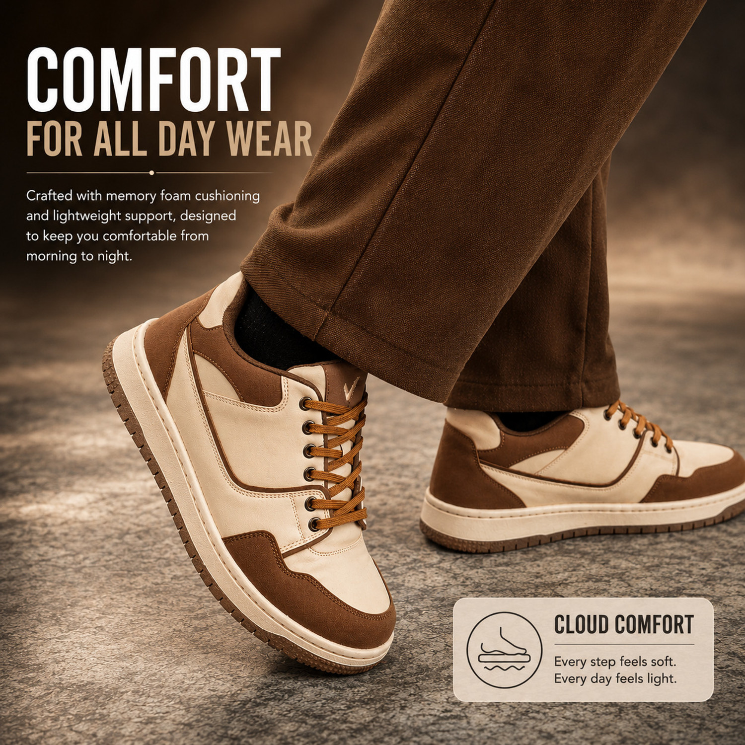 Image of Volton Lifestyle Volton Mocha Remix Stylish Brown Cream Sneakers Sneakers For Men