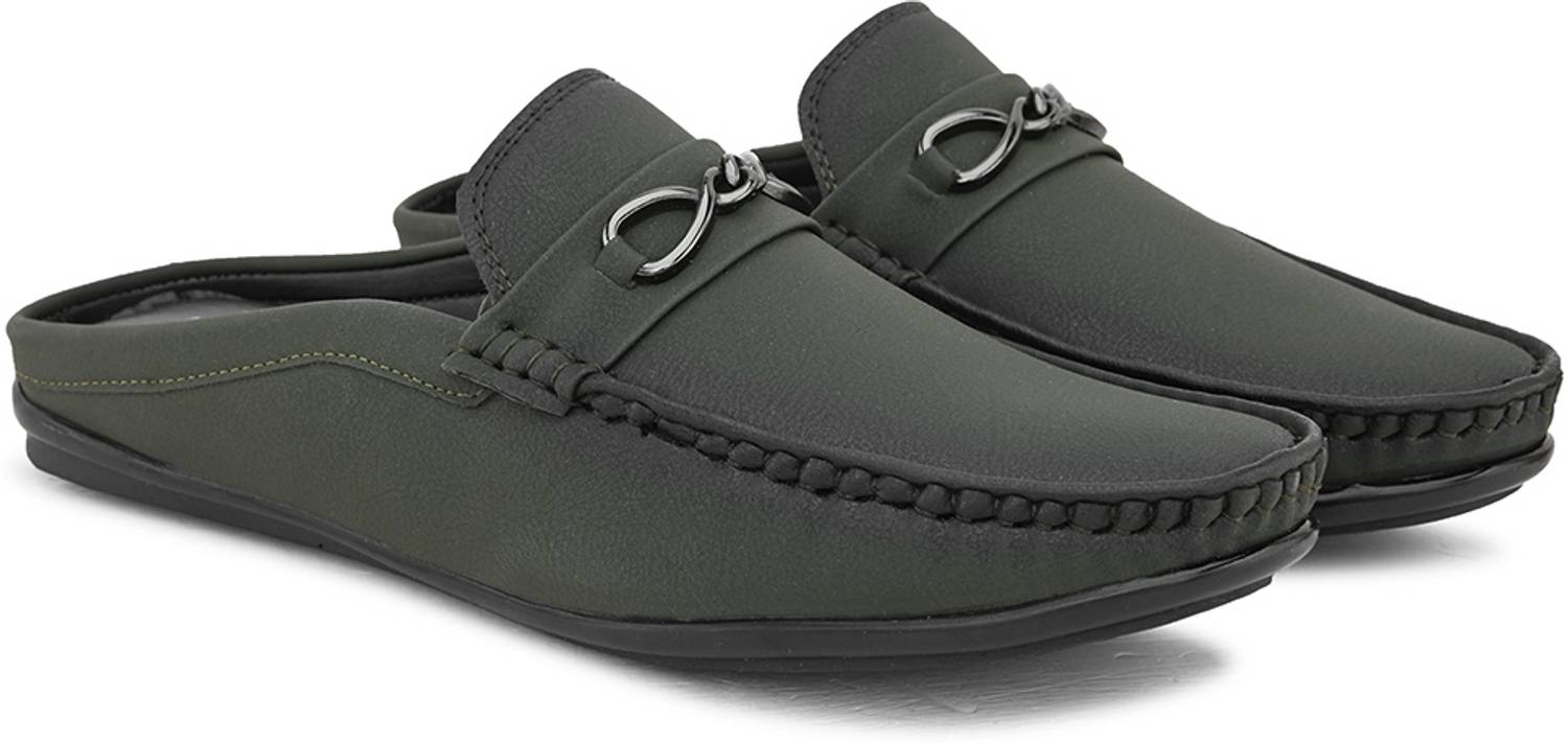 PROVOGUE Men's Pu Open Loafers Green - Image 3
