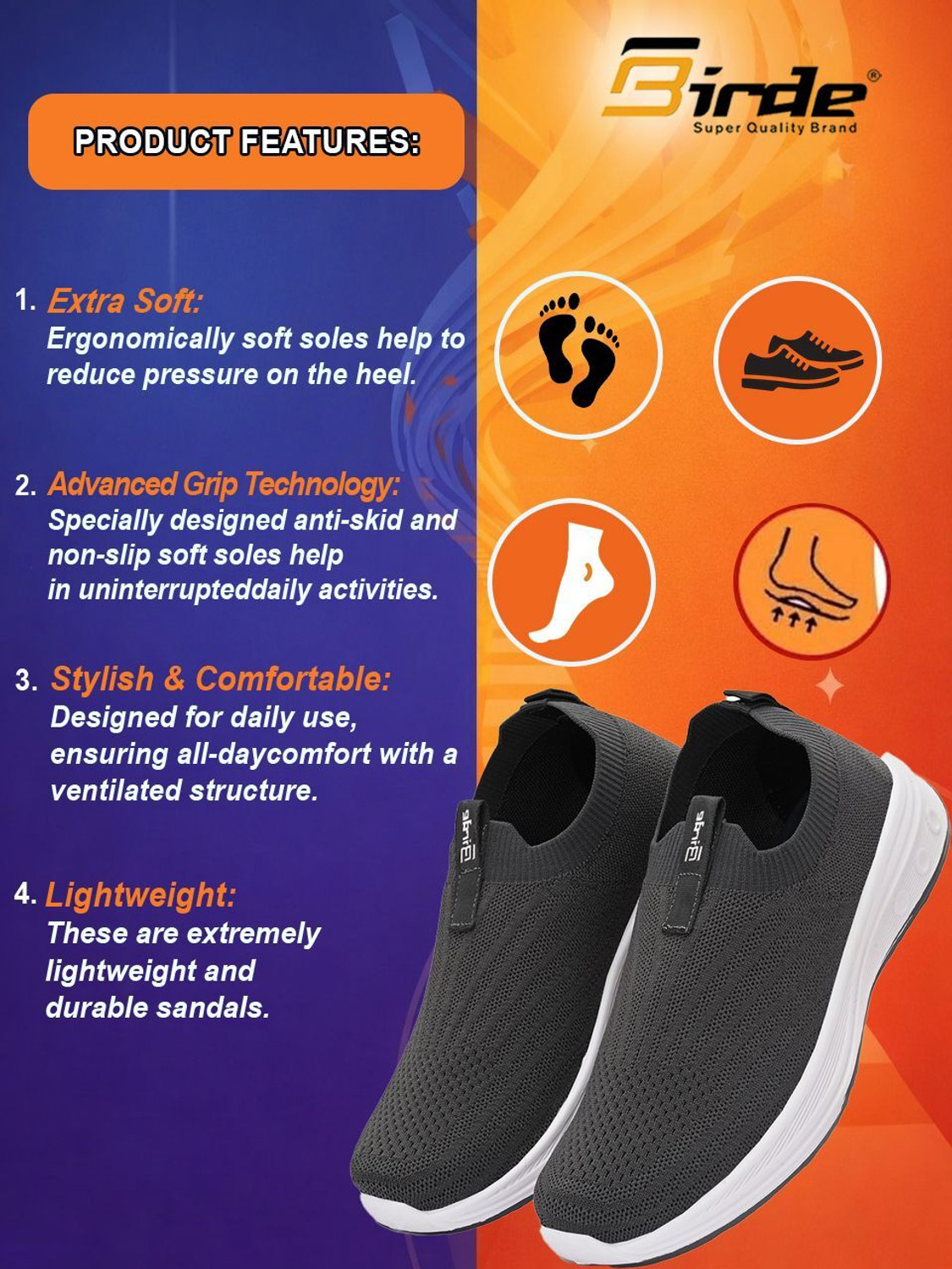 Image of Birde Men Slip On Shoes Sports Running, Walking, Jogging & Gym Running Shoes For Men