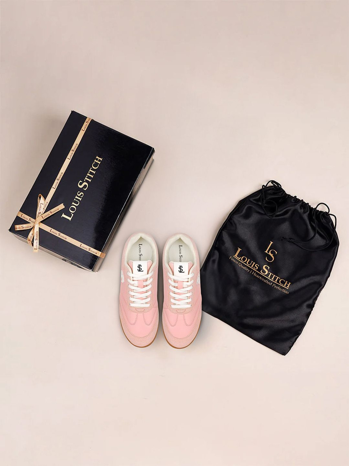 Image of LOUIS STITCH Blossom Pink Casual Sneakers, Women's Lightweight Lace-Up Shoes, LSD-SNK-NBL Sneakers For Women