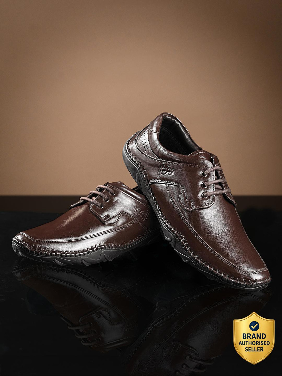 Image of LOUIS STITCH Brunette Brown Genuine Leather Ultra Lightweight Lace-Up Derby Shoes for Men Lace Up For Men