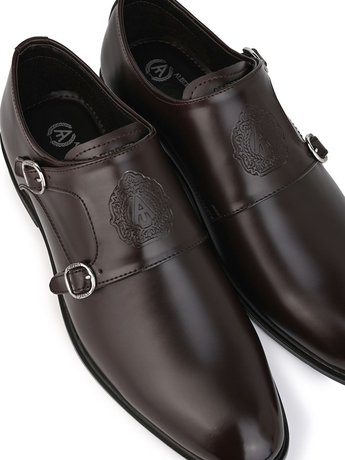 Image of ALBERTO TORRESI Alberto Torresi Men's Brown Synthetic Double Monk Strap Formal Shoe Monk Strap For Men