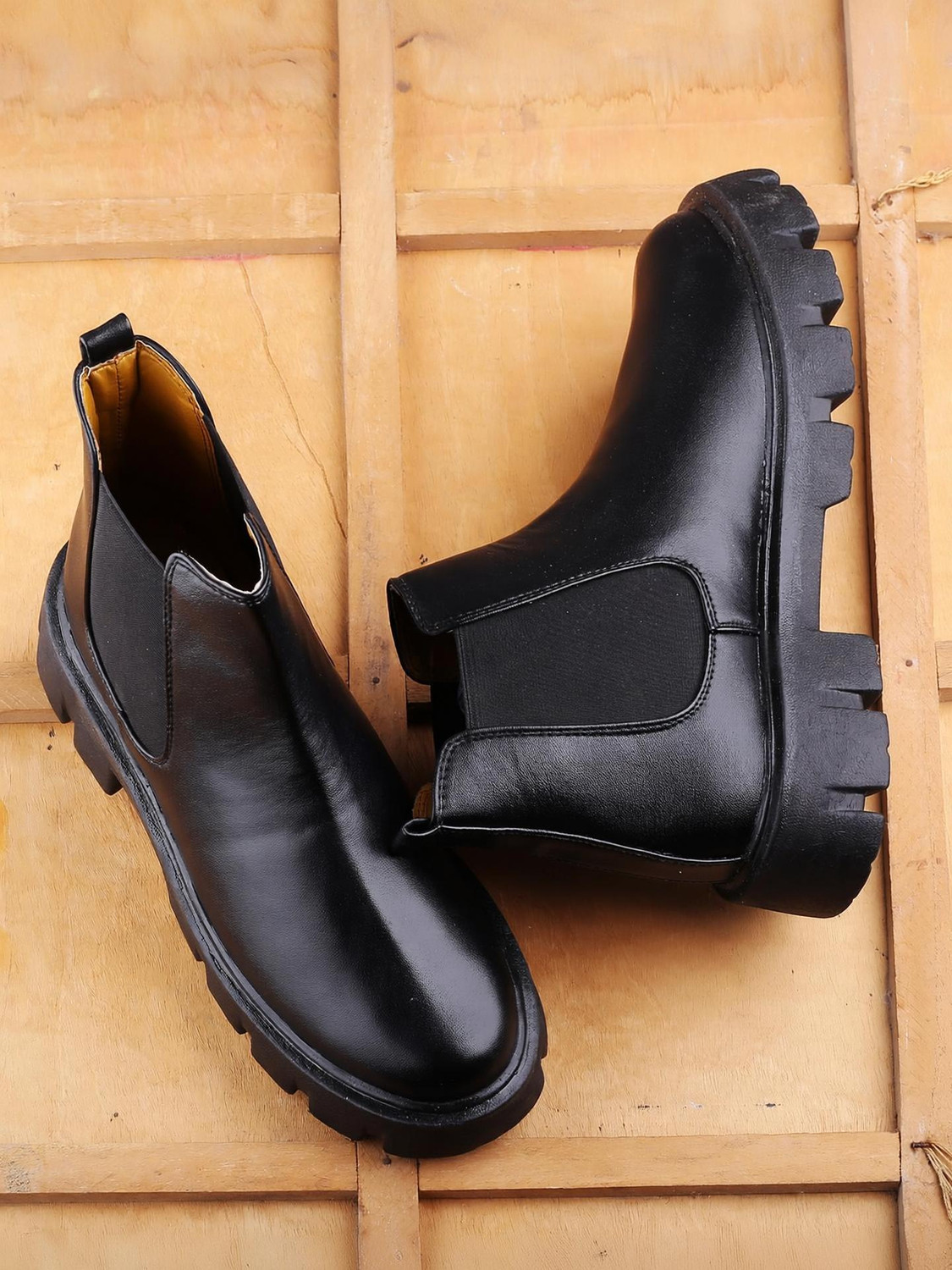 Image of BXXY Men's Stylish Pu Material Black Casual Chelsea, Slip-On Boot. Boots For Men
