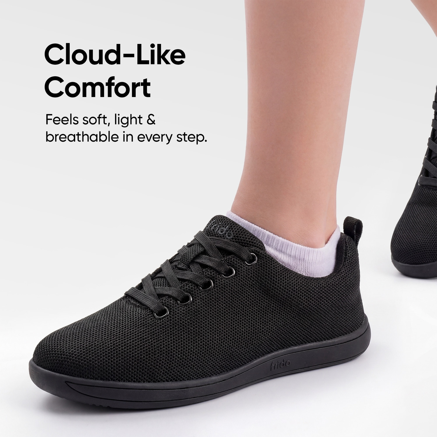 Image of Frido Arch Support Cloud Comfort Lace-up Knitted Sports Shoes with Zero-Drop Design Walking Shoes For Men (Black, 9)