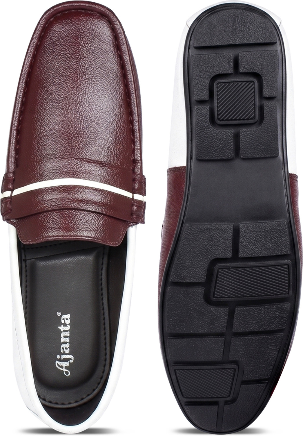 Image of AJANTA Premium Formal Office Slip On Shoes Cushioned Comfort Smart Casual Penny Loafers For Men (Maroon, White, 7)