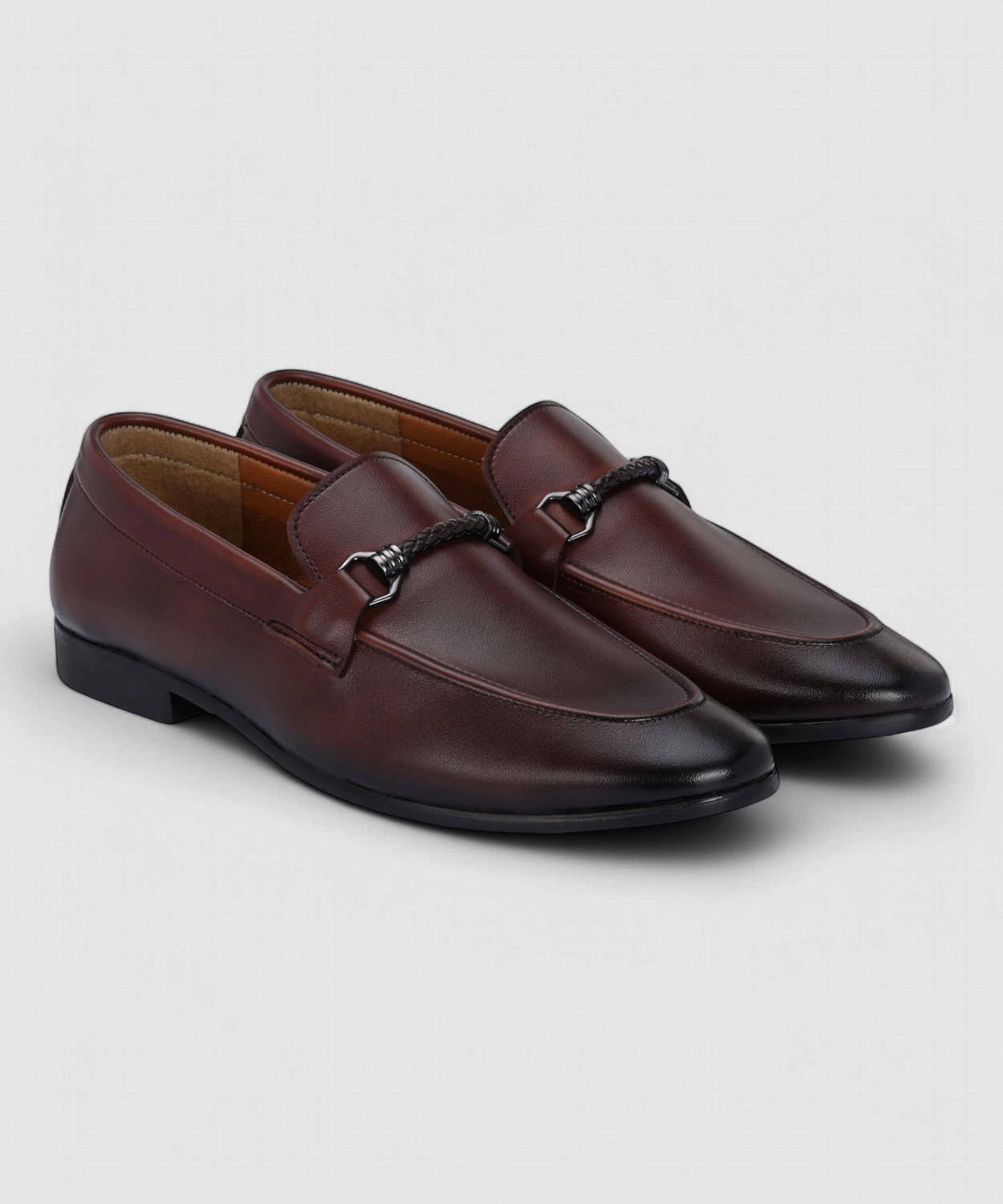 Image of House of Pataudi House of Pataudi Men Brown Faux Leather Casual Slip On Loafers Loafers For Men