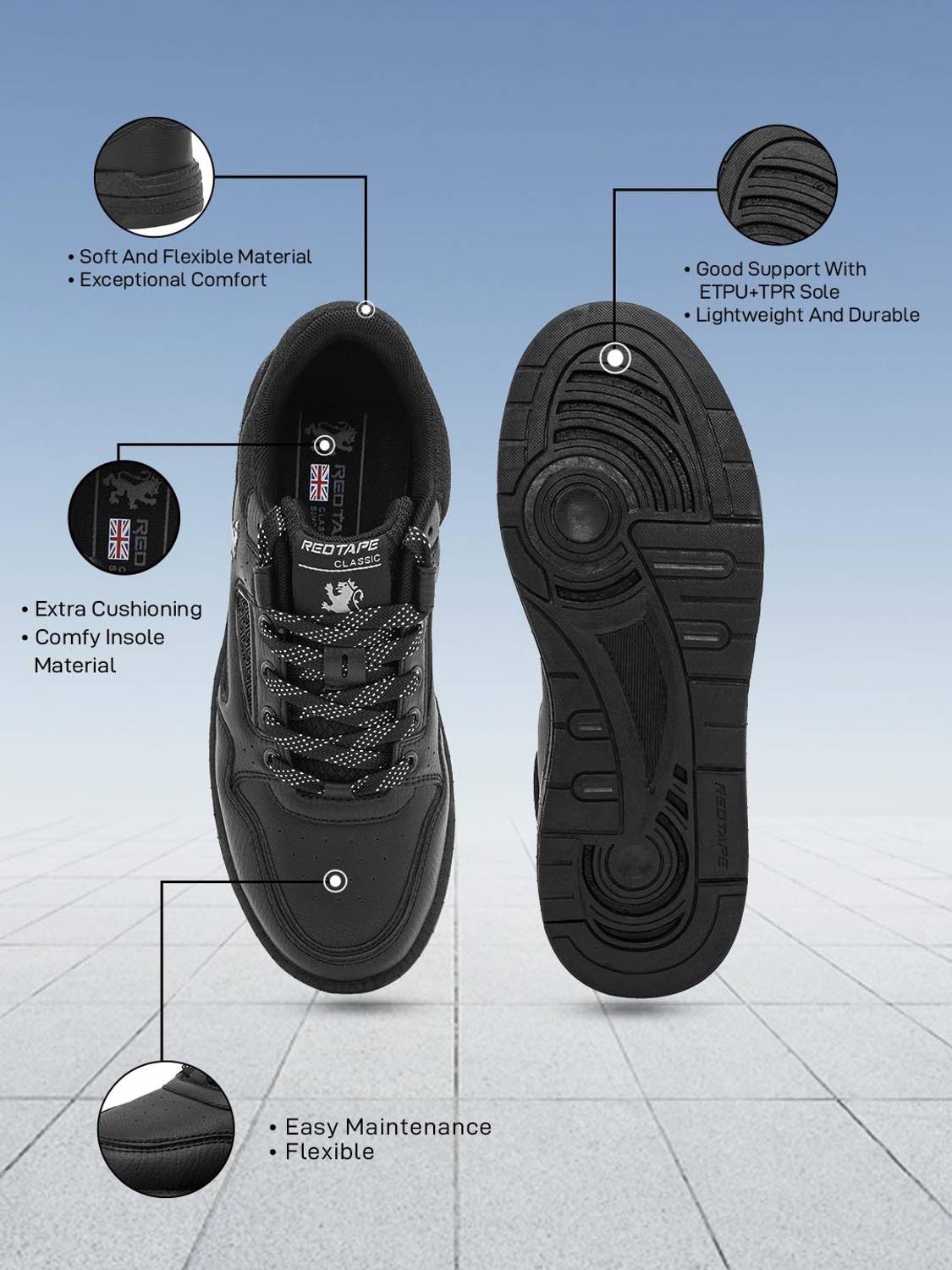RED TAPE Men Black Chunky Sneakers - Image 5