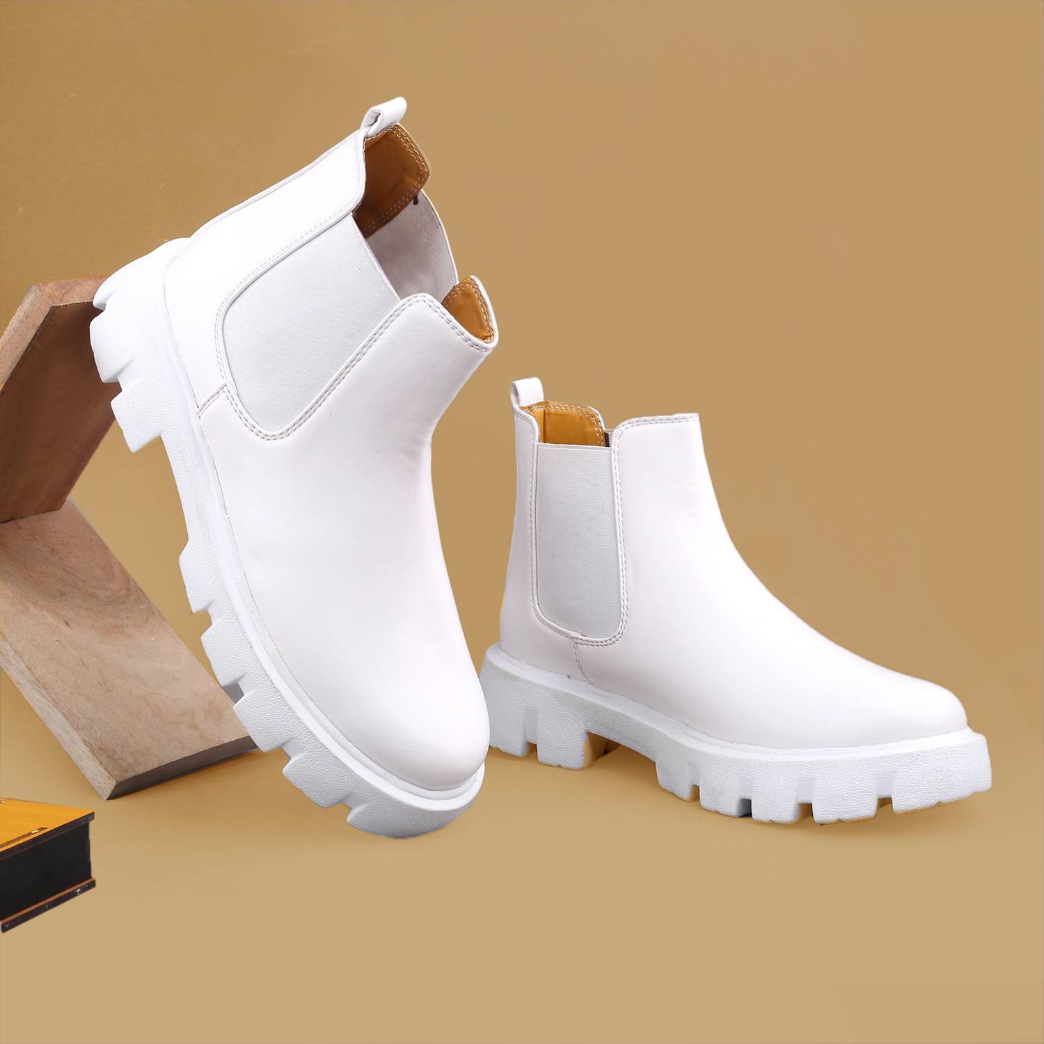 YUVRATO BAXI Men's Pu Material Unique Design White Casual Chelsea