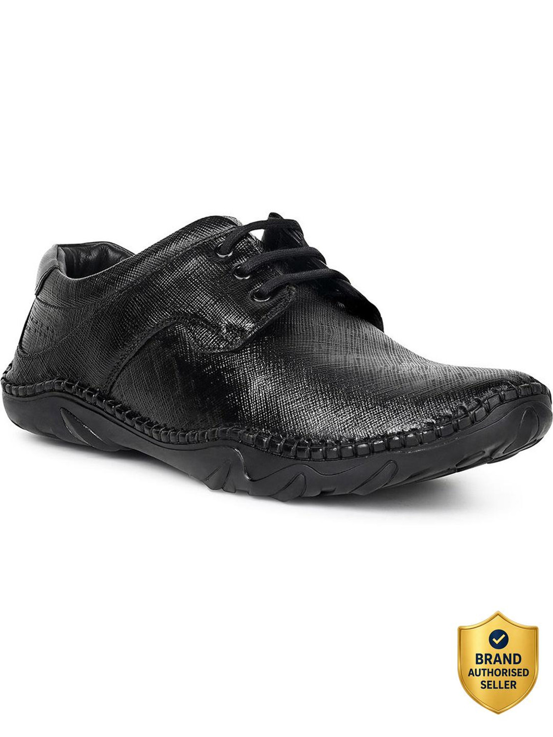 Image of LOUIS STITCH Black Safiano Leather Ultra Lightweight Lace-Up Derby Shoes for Men, UK-10 Derby For Men
