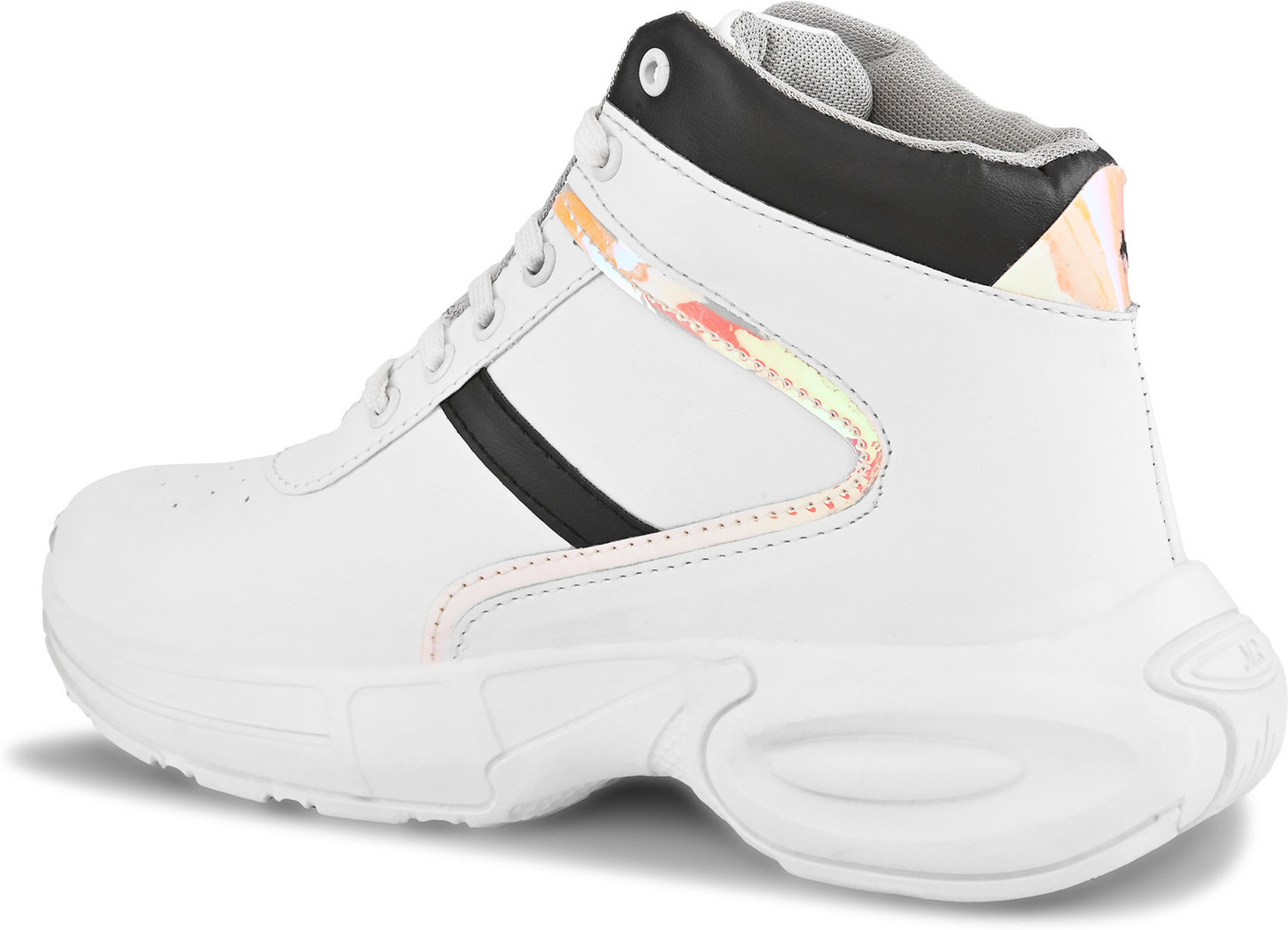 Image of BROCKER White High Ankle Sneakers for Men | Chunky Sole Stylish Casual Shoes High Tops For Men
