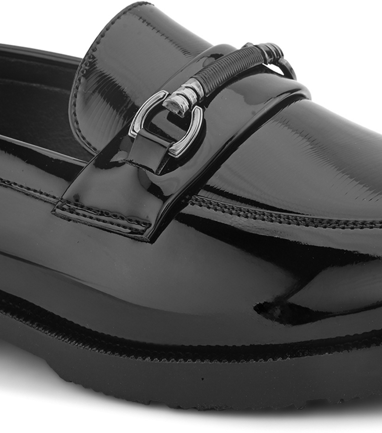 Image of HERE&NOW Men black solid leatherette petant formal office wear wedding slip on moccasins Slip On For Men