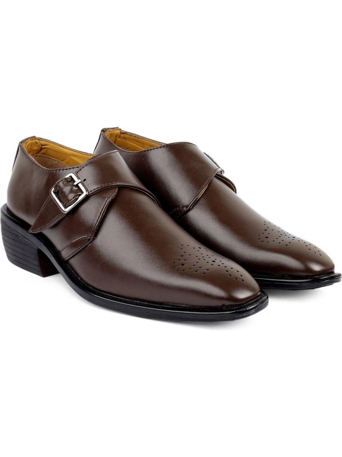 BXXY Men's Brown Elevator Height Increasng Casual Monk Party Wear Shoes Party Wear For Men
