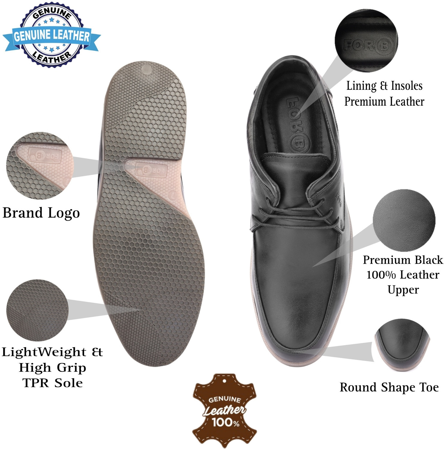 Image of FOR-B FOR-B Premium Men's Smart Casual Derby Leather Shoes Casuals For Men