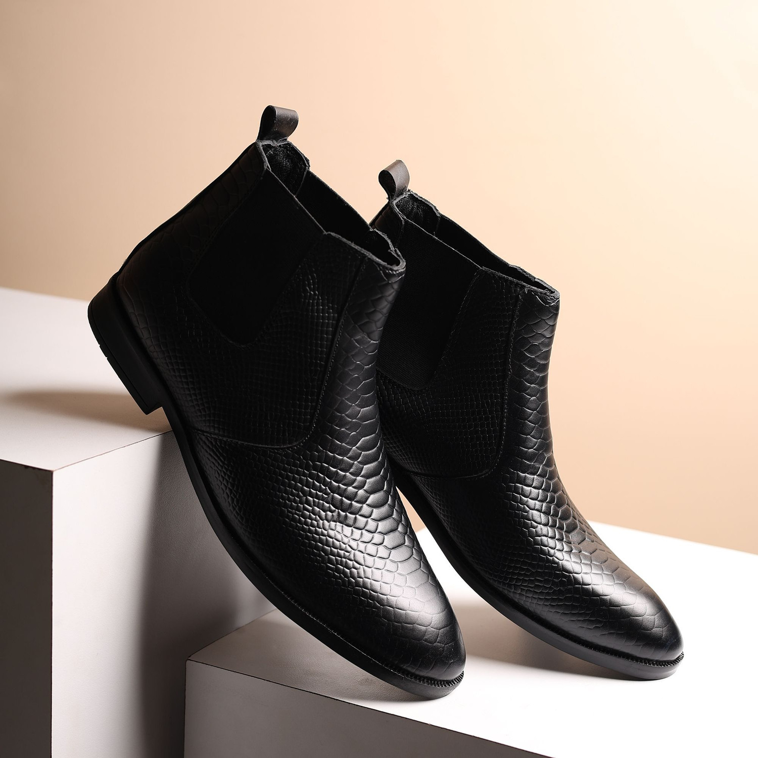 Image of Hayes London Genuine Leather Chelsea Boots, Mid Top Shoe with Comfortable Block Heel, Boots For Men