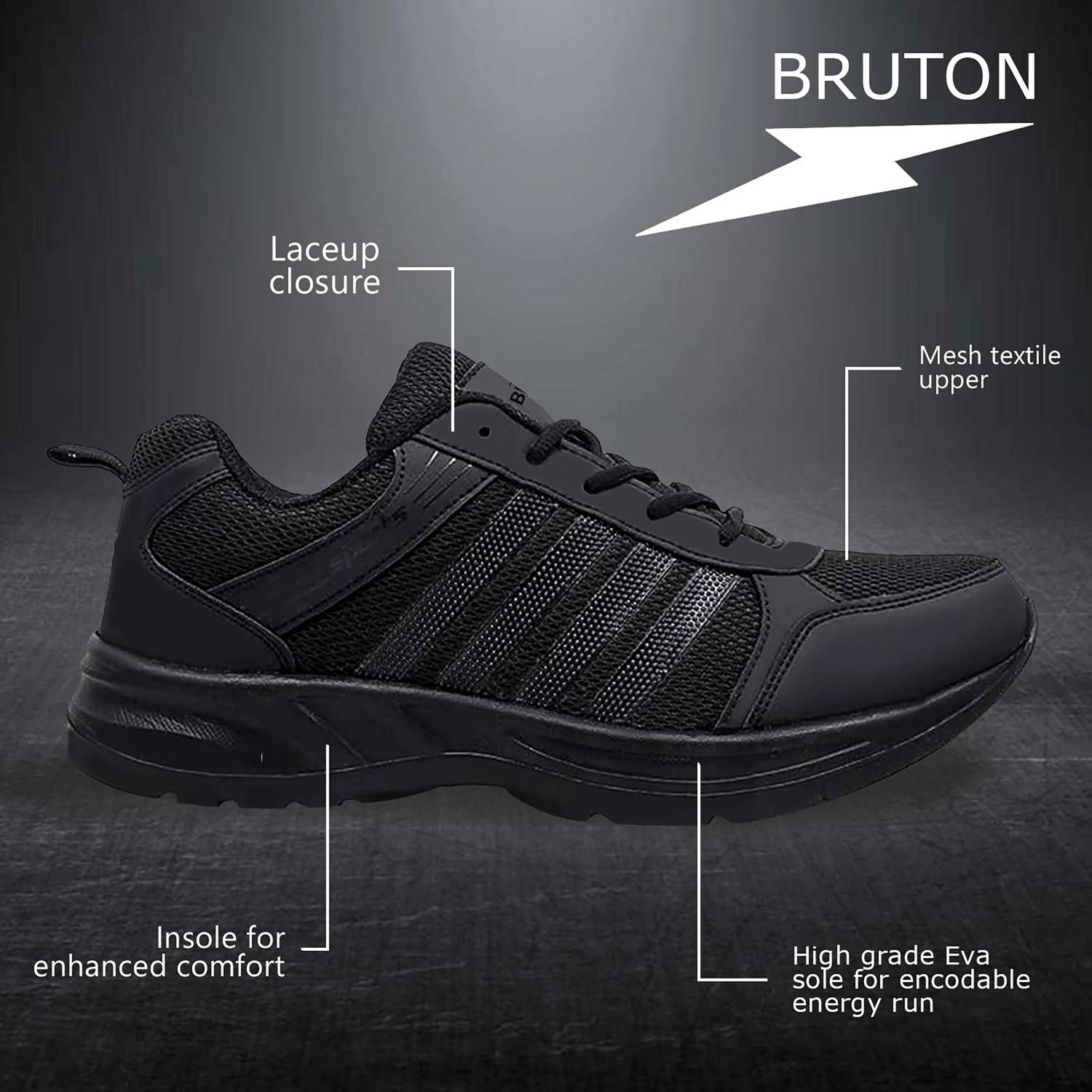 BRUTON Lite Sports Shoes For Men Black - Image 4