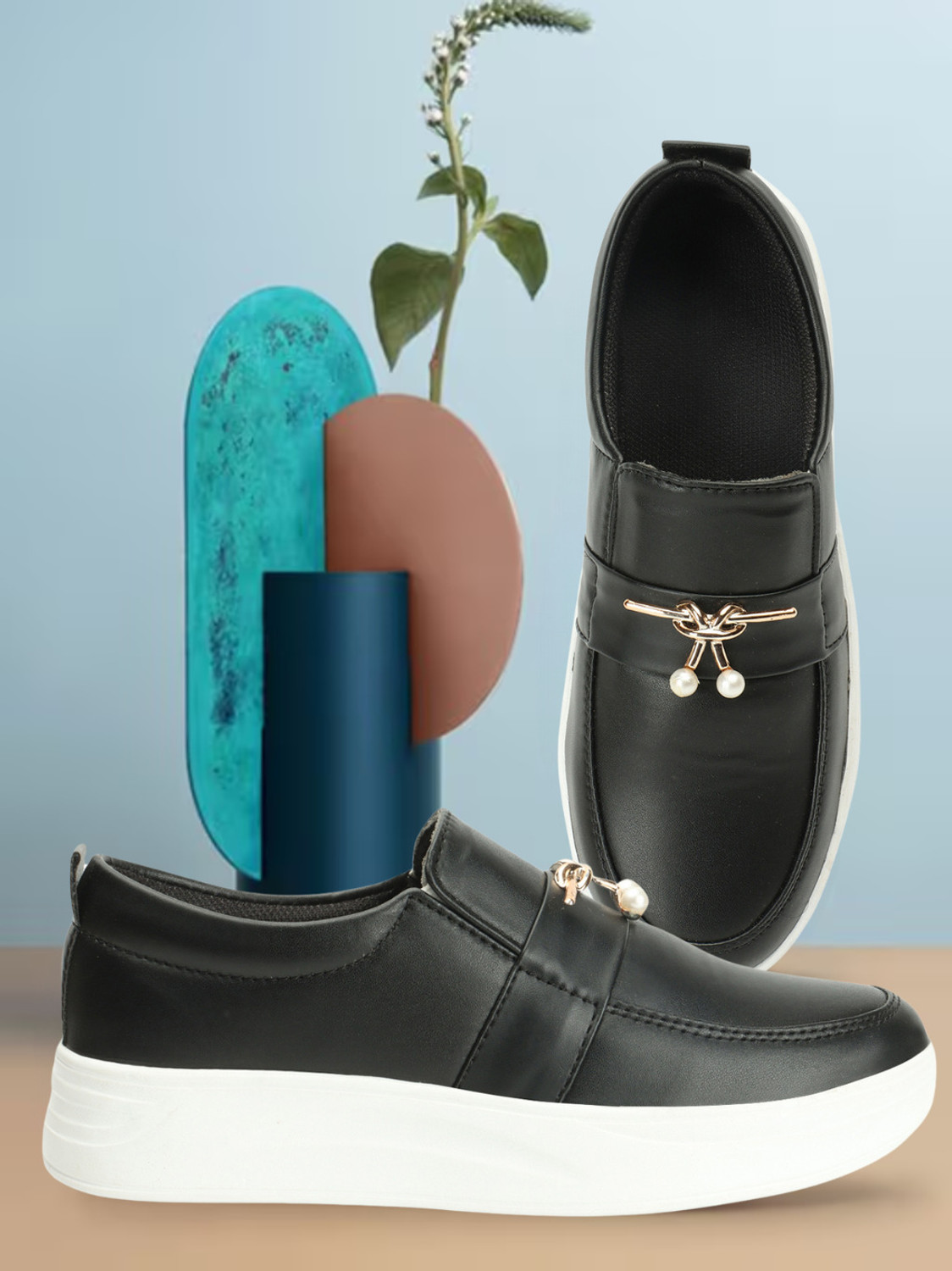 Image of ArranQue Casual pearl Buckle Detailed slip on For Women & Girls Loafers For Women