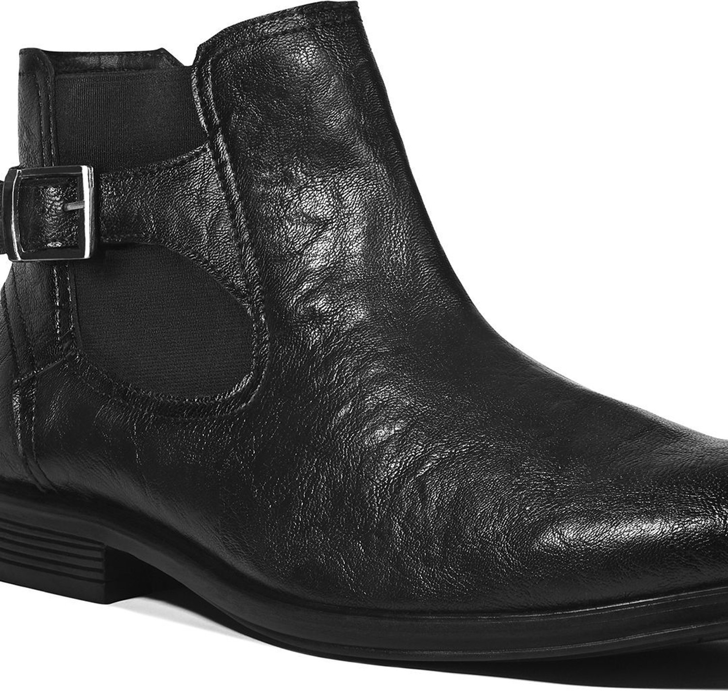 Image of LOUIS STITCH Black Mid-Top Ankle Shrunken Chelsea Boots for Men with Side Buckle, UK-9 Boots For Men