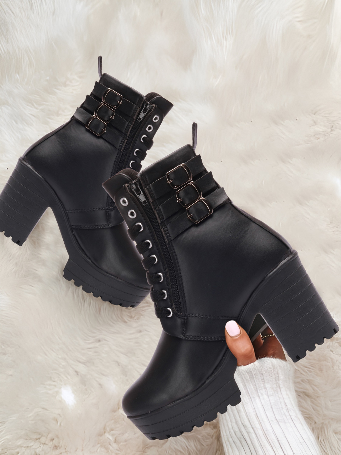 Image of KILLER Women's Boots | Faux Leather, Trendy, Lace-Up & Zipper Boots for Women & Girls Boots For Women (Black, 7)