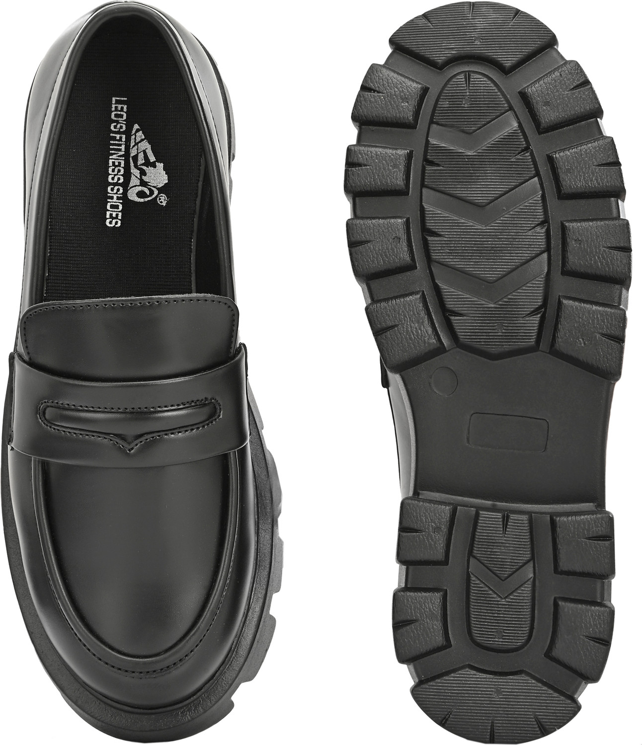 Image of leo's Fitness shoes Leo Fitness Chunky Platform Penny Loafer for Casual & Party Purpose Loafers For Men (Black, 7)