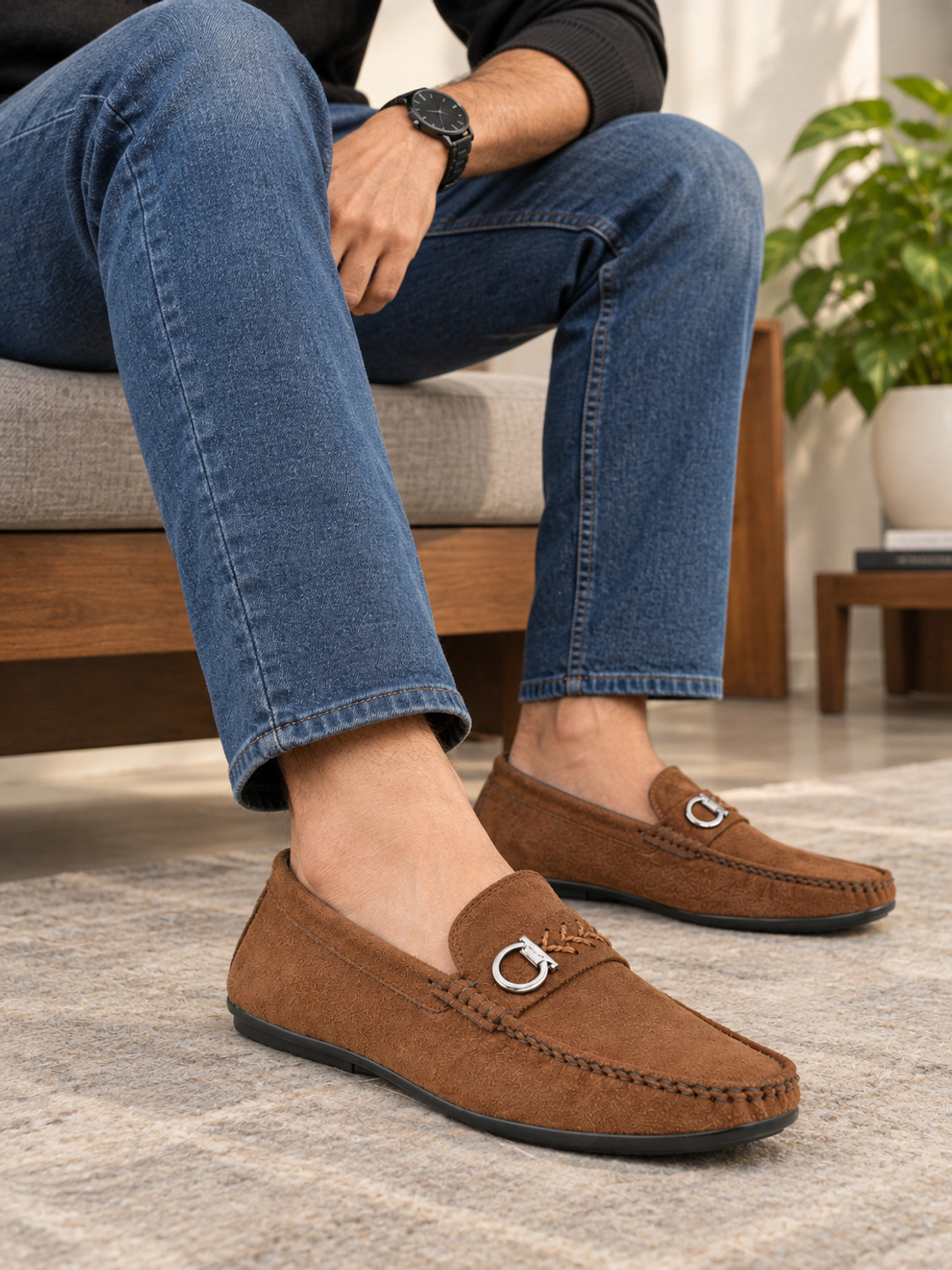 Image of KILLER Men's Suede Loafers | Casual Slip-On Shoes with Metal Bit | Driving Moccasins Loafers For Men (Tan, 8)