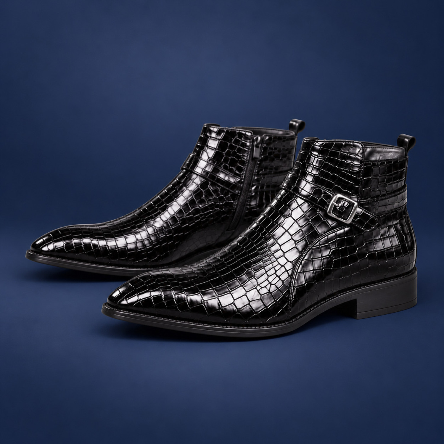 Image of Robbie jones Crocodile Print Luxury Chelsea Boots For Men Boots For Men (Black, 8)