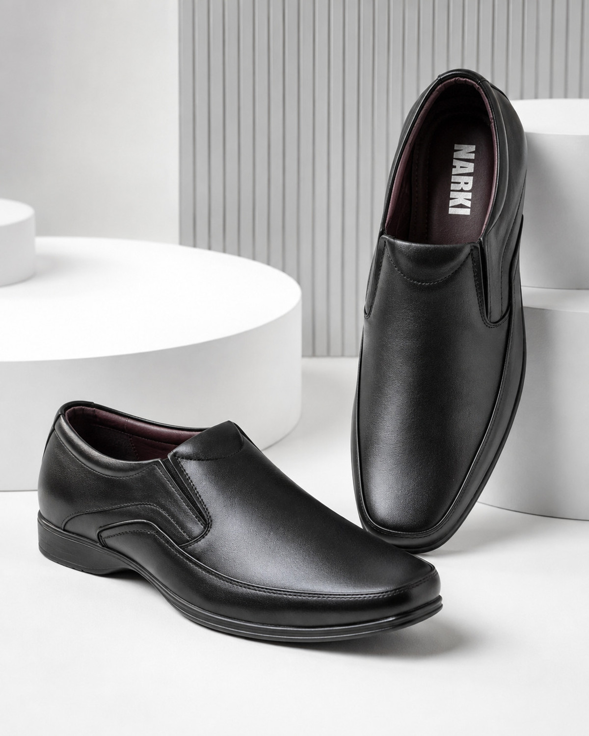 Image of NARKI Formal Shoes for Men Black Office Shoes Without Lace Mens Formal Shoes Jute Slip On For Men