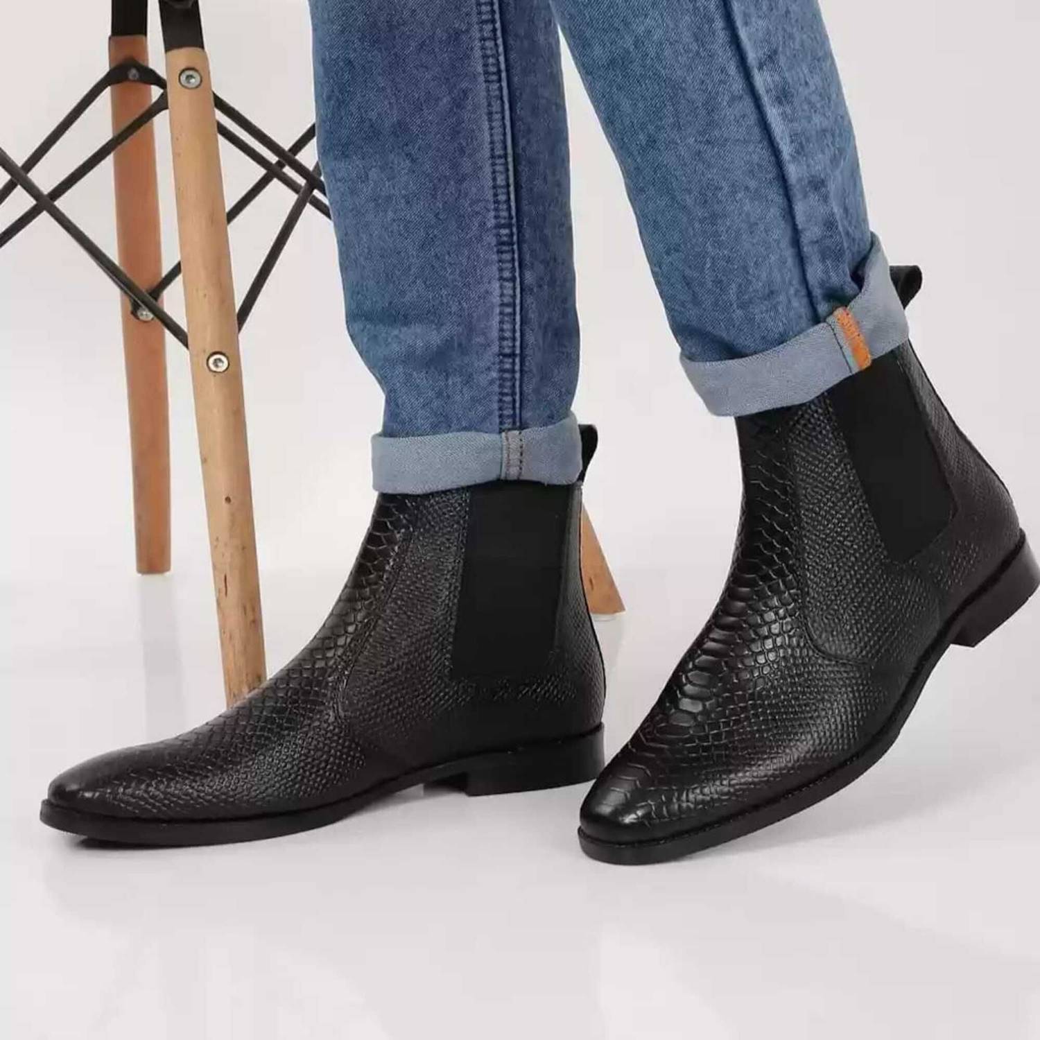STALAG Men's Croco Texture Synthetic Leather Chelsea Boots - Image 5