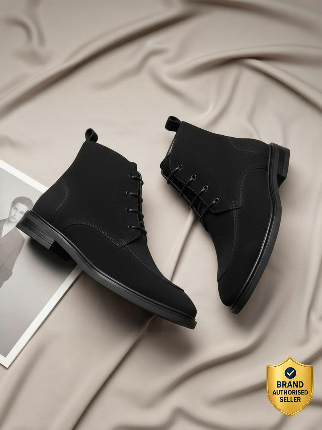 Image of Roadster Black Suede Boots for Men | Leather Lace-Up Ankle Boots | Casual Footwear | Boots For Men (Black, 9)