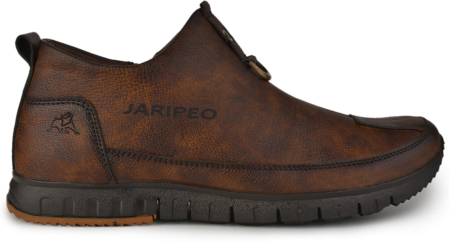 Image of BUCKAROO Hulbart Men's Brown Slip-On Casual Shoes with Side Zipper & Comfortable Sole Boots For Men