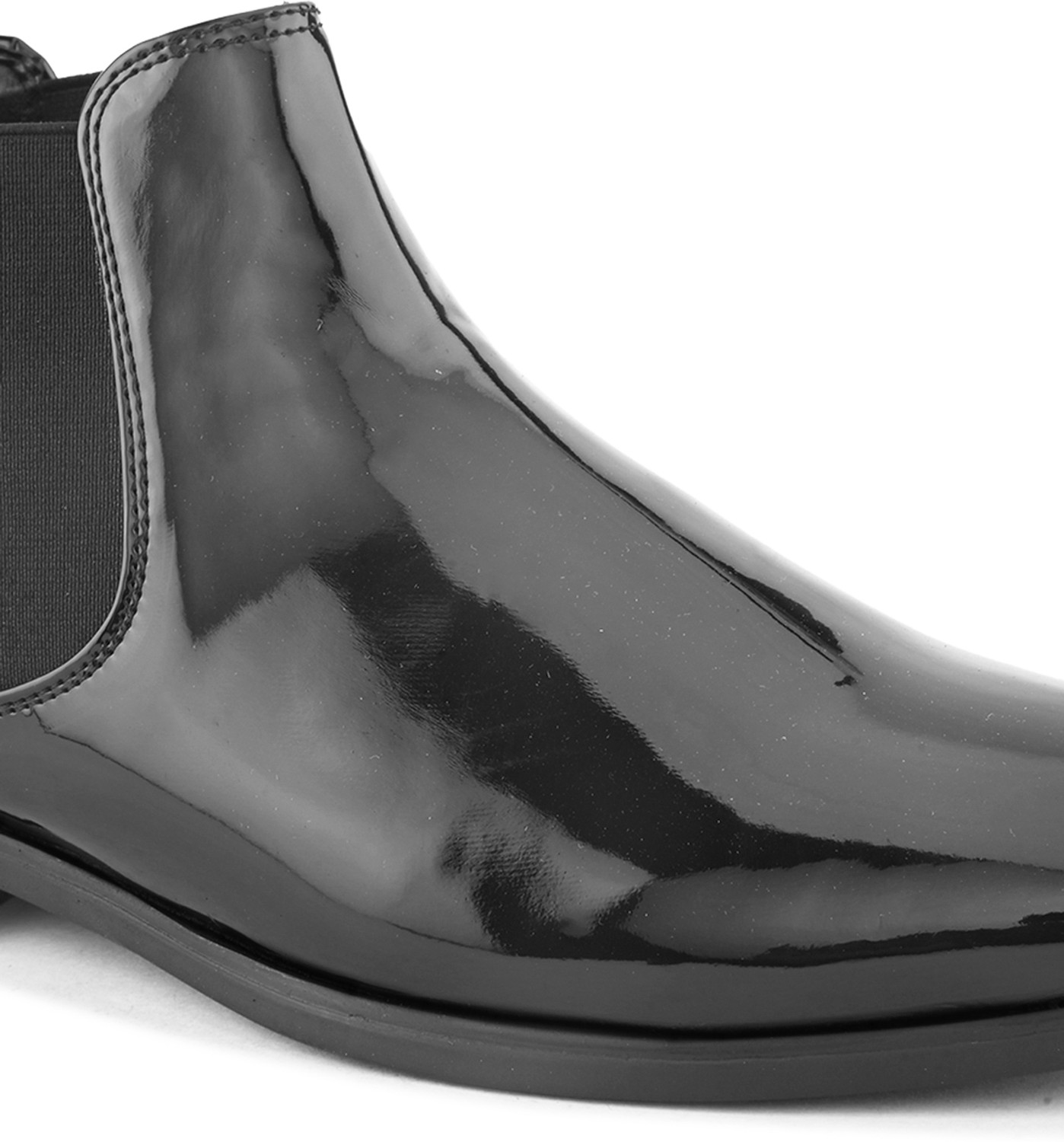 Image of Roadster Men Black Glossy Patent Mid Ankle Casual Slip-On Comfortable Chelsea Boots Boots For Men