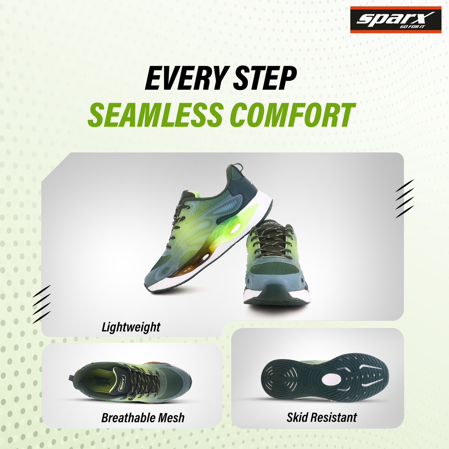 Image of Sparx SM 9075 | Stylish, Comfortable | Running Shoes For Men (Olive, Green, 9)