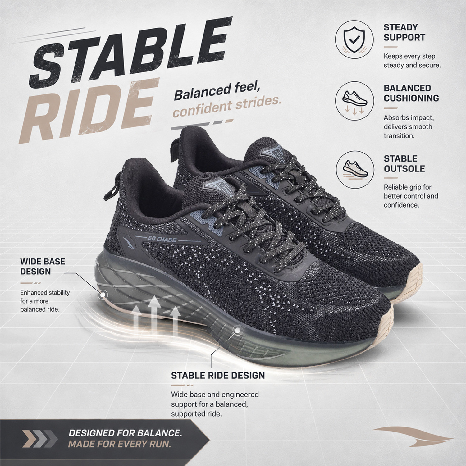 Image of asian Powerplay-35 Men's Running Shoes | Arch Support, Comfortable Gym Training Shoes Outdoors For Men