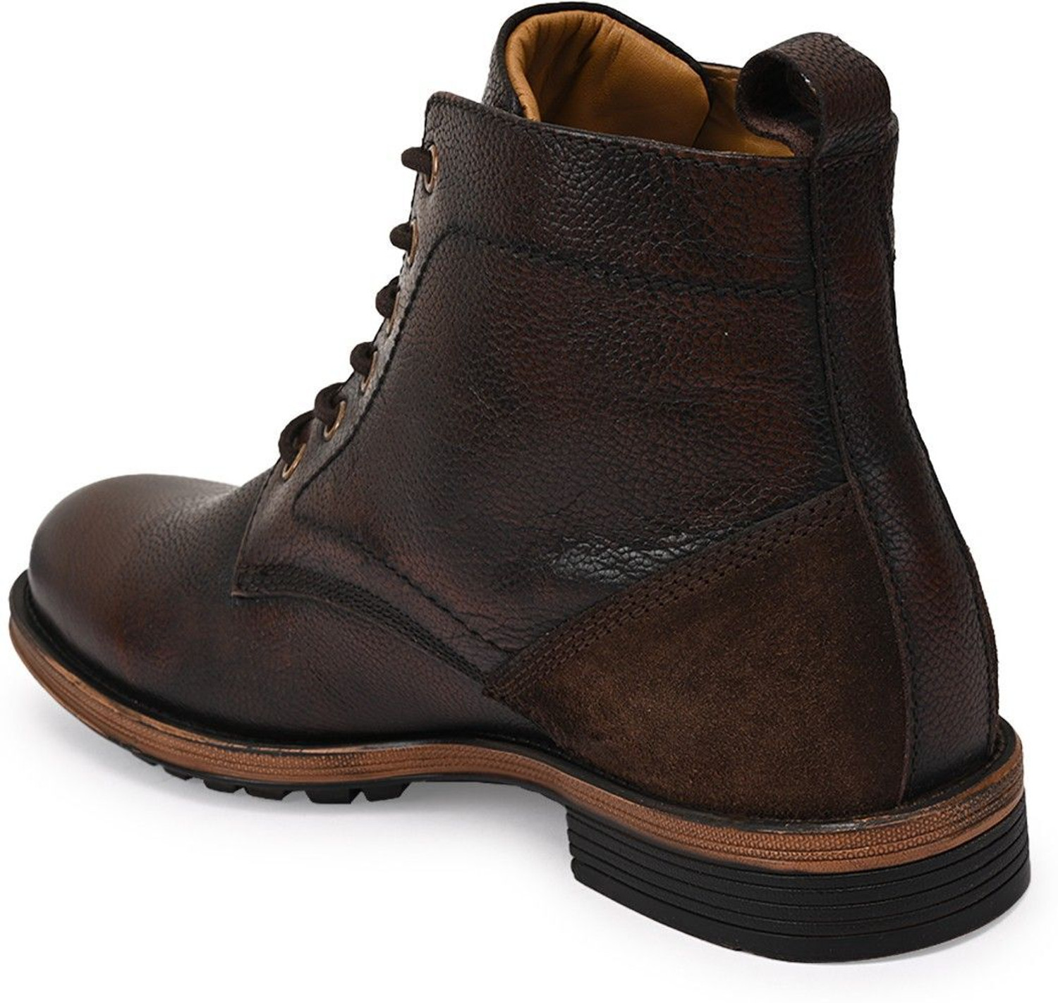 Image of Teakwood Leathers Men Brown Solid Genuine Leather Mid Top Boots Boots For Men