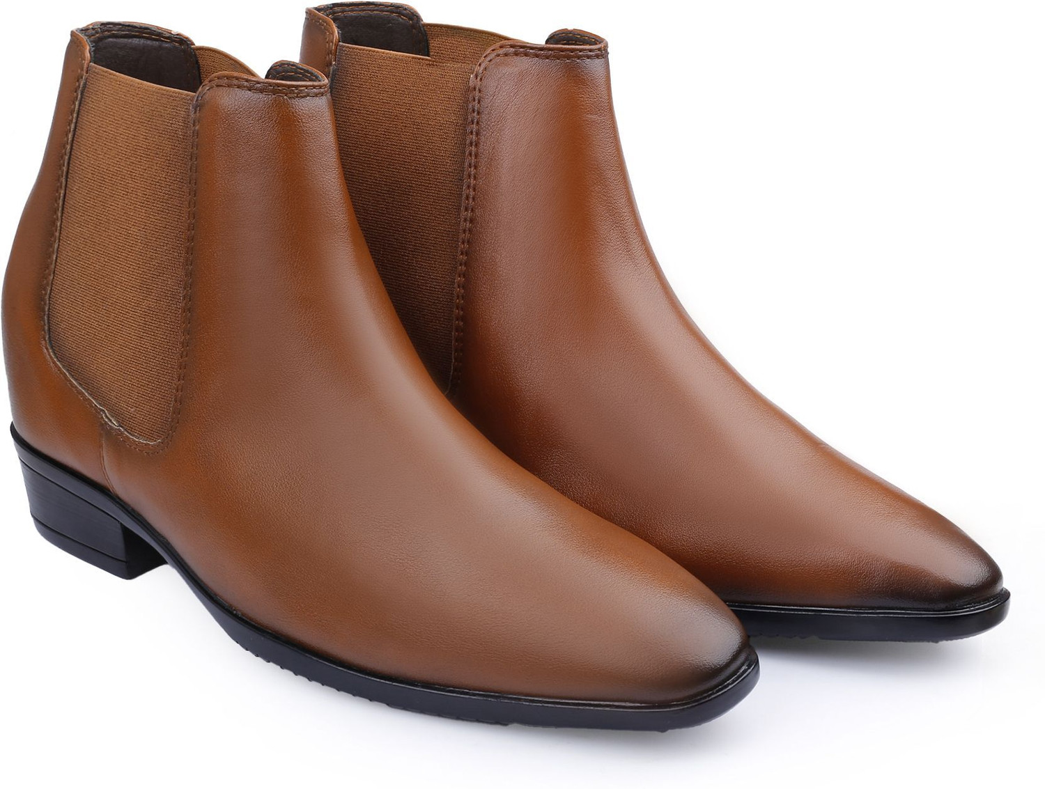 Image of BXXY Men's 3.54 Inch Hidden Height Increasing Tan Casual Formal Chelsea Slip On Boot Slip On For Men