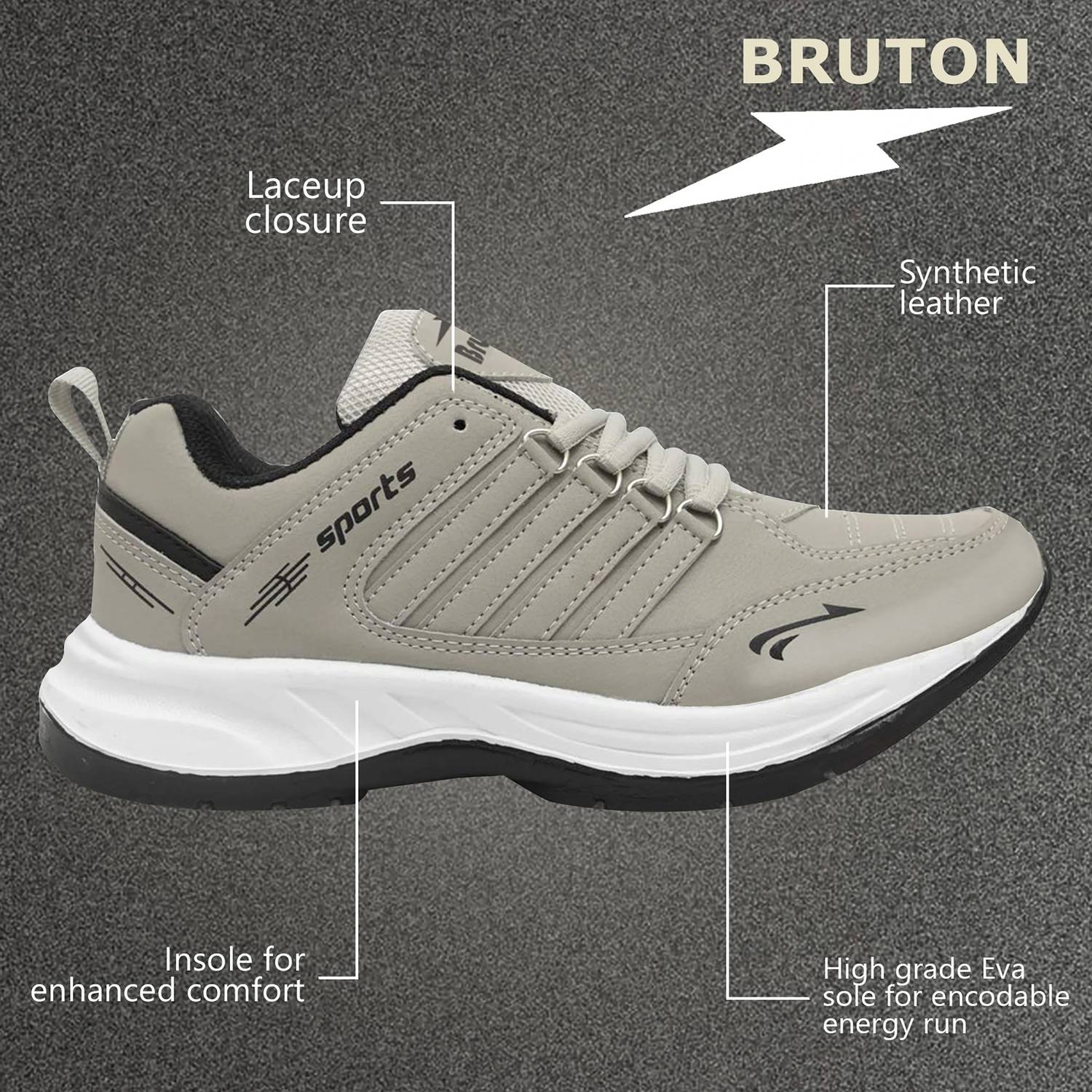 BRUTON Lite Casual Shoes Sneakers For Men Gray - Image 3